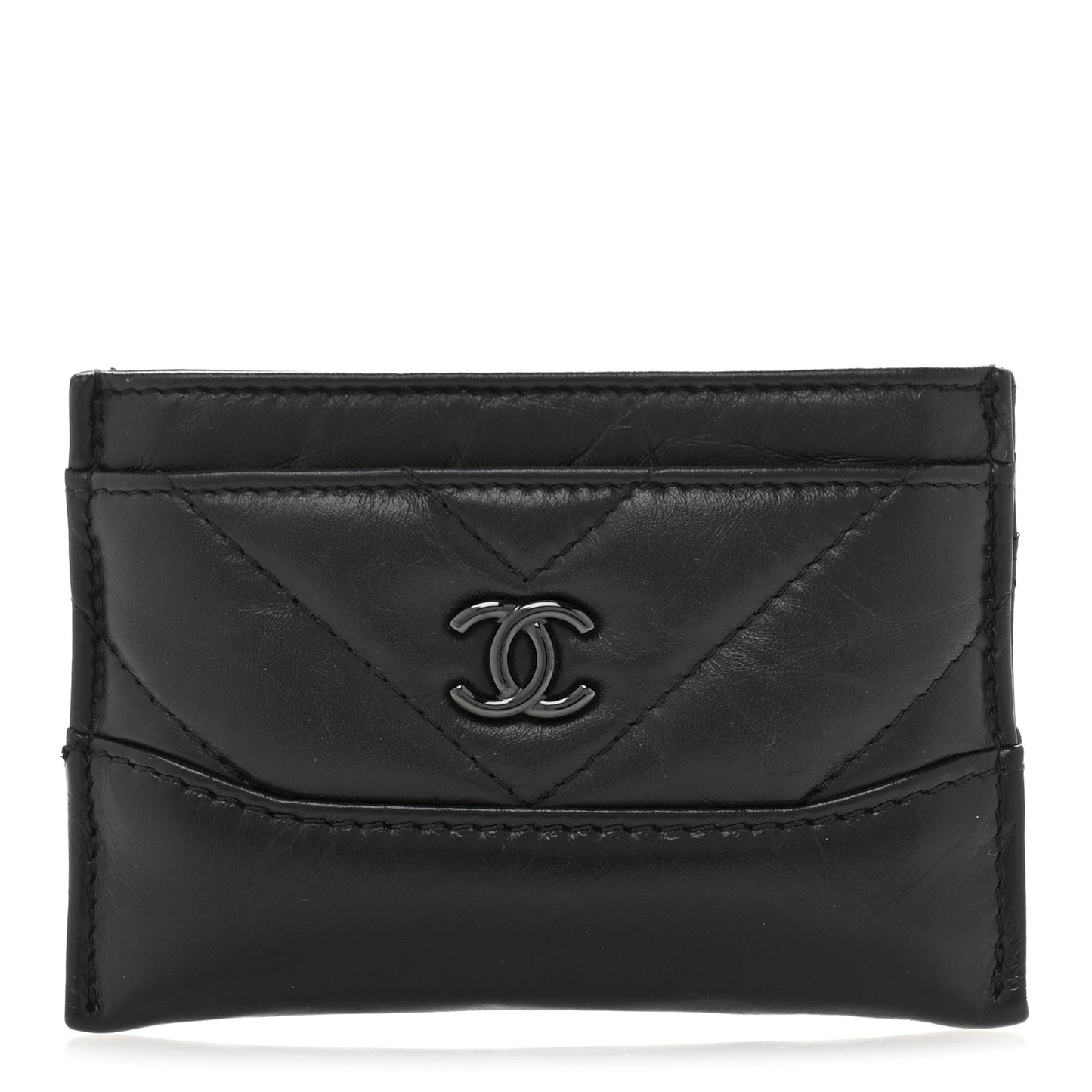 Aged Calfskin Chevron Quilted Gabrielle Card Holder So Black