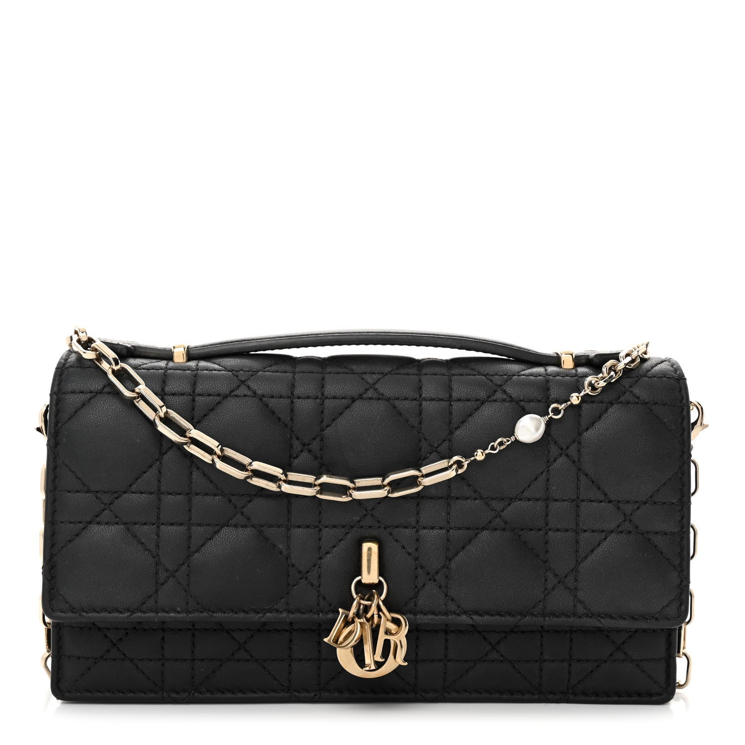 Christian Dior Lambskin Lady Dior Top Handle Clutch Black 1458557