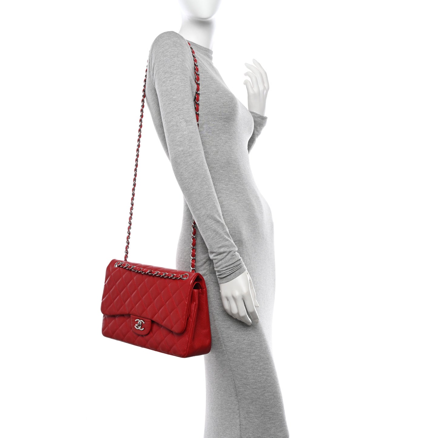 Caviar Quilted Jumbo Double Flap Red