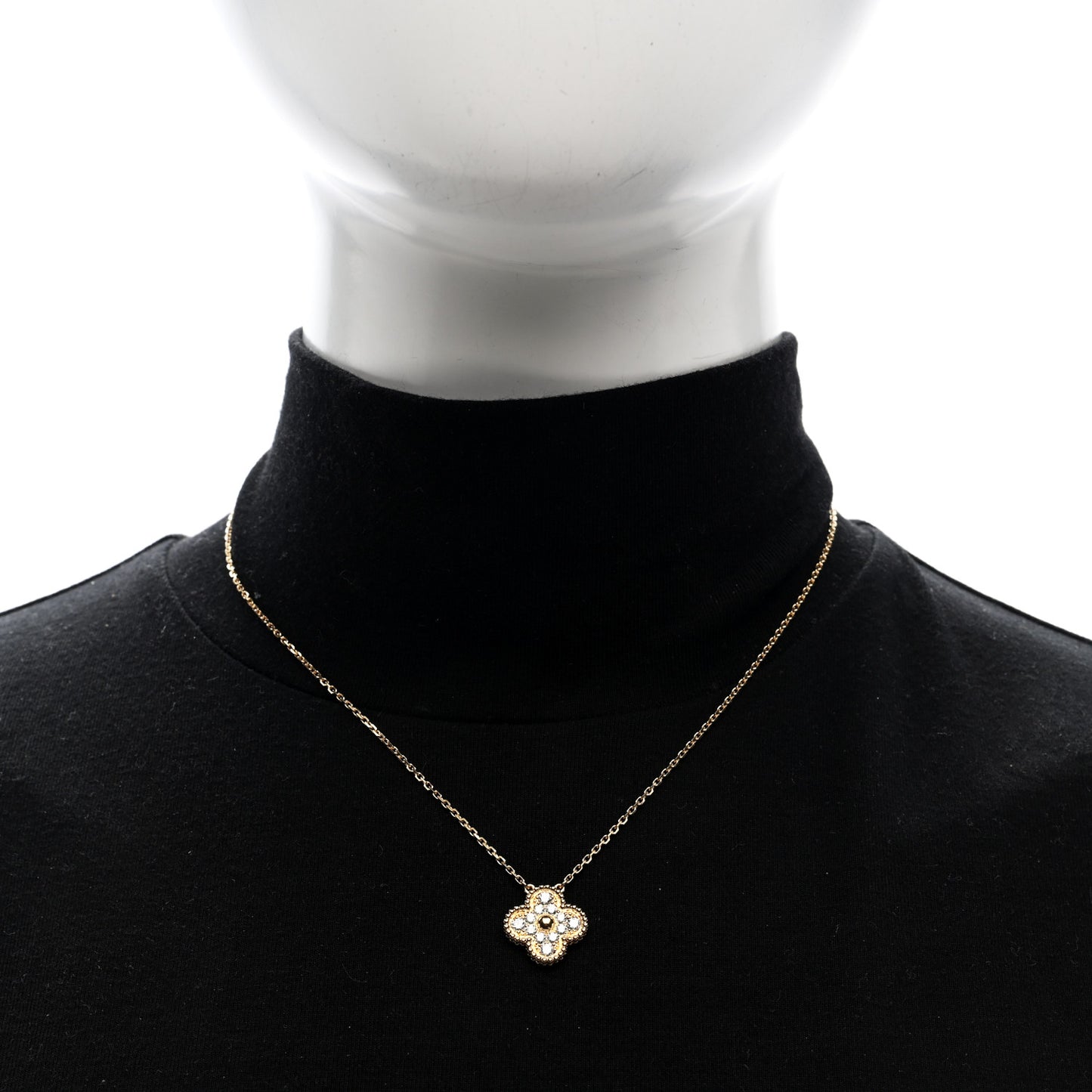 18K Yellow Gold Diamond Vintage Alhambra Pendant Necklace