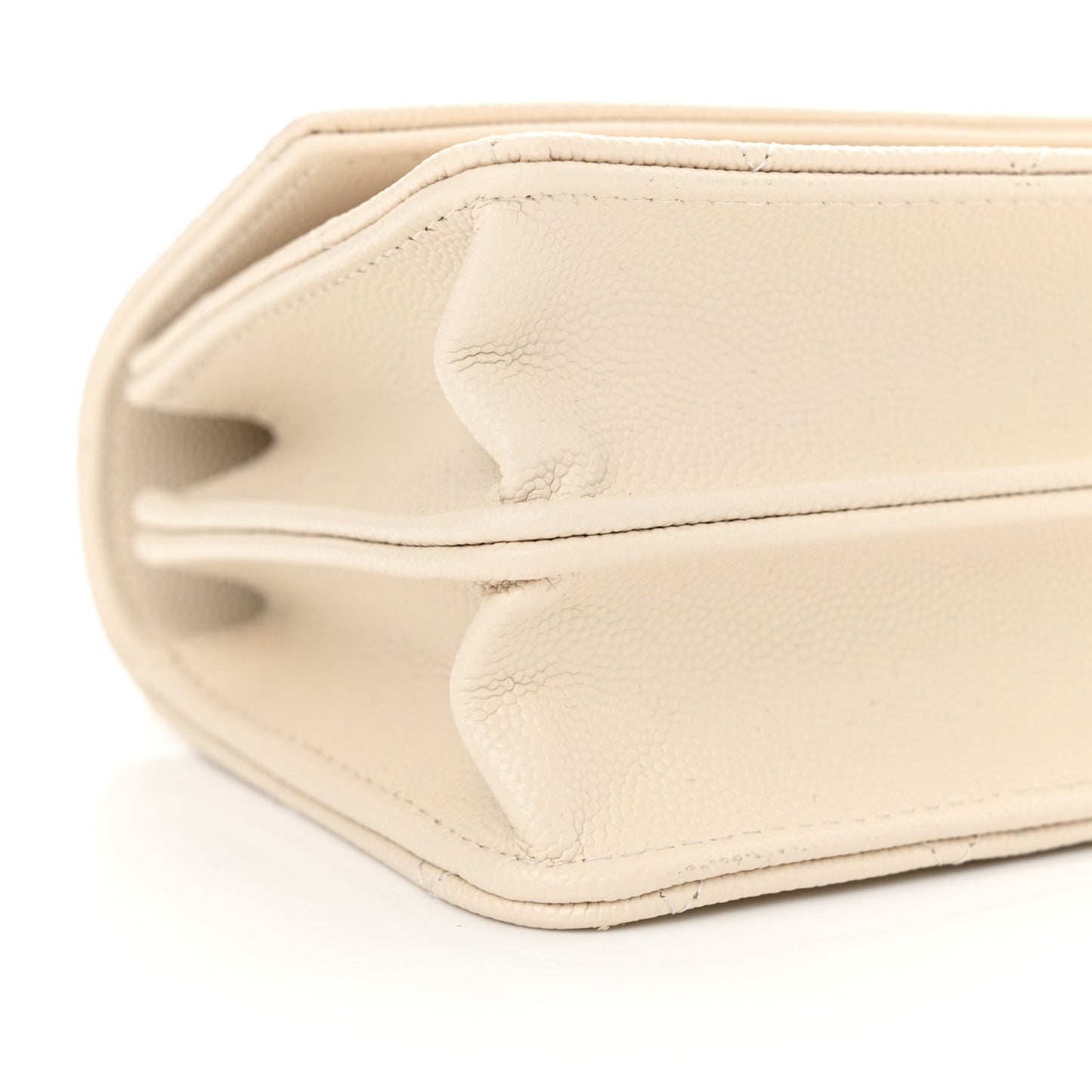 Caviar Quilted Trendy Handle Clutch With Chain Ecru