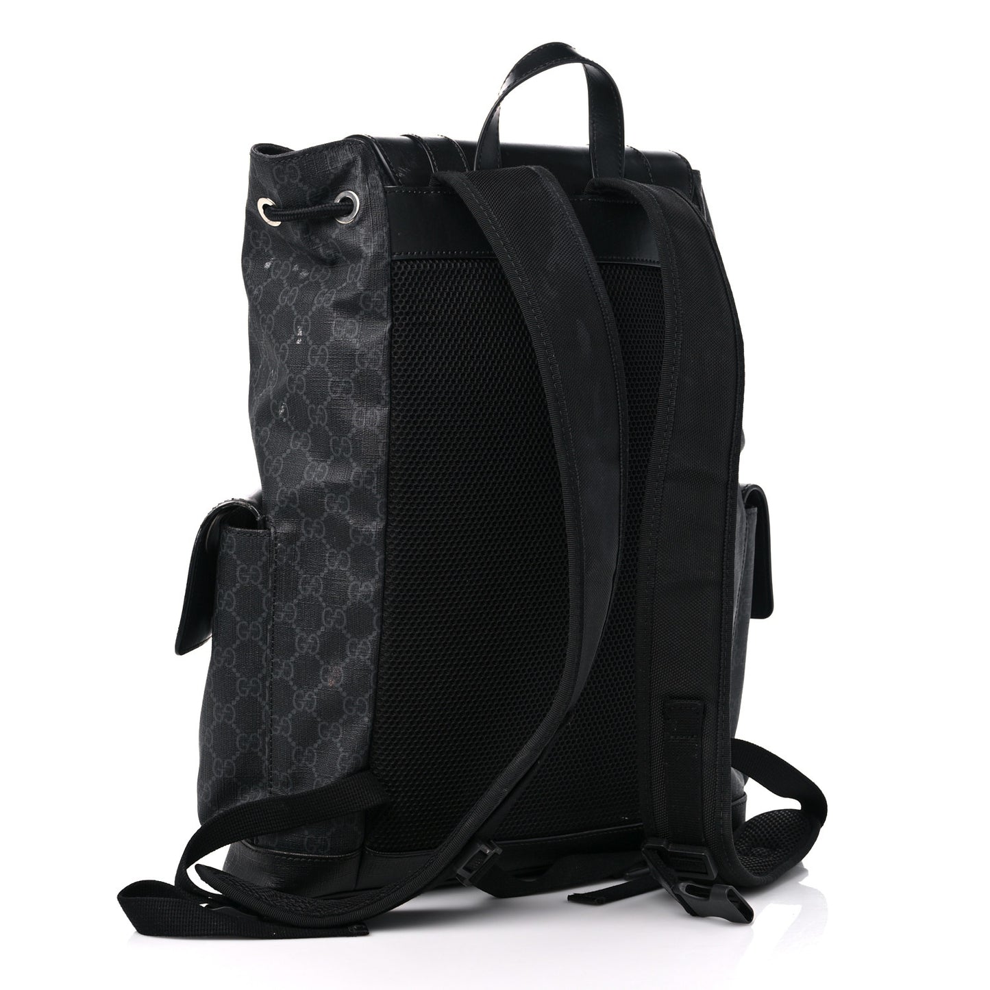 Soft GG Supreme Monogram Calfskin Web Double Buckle Backpack Black