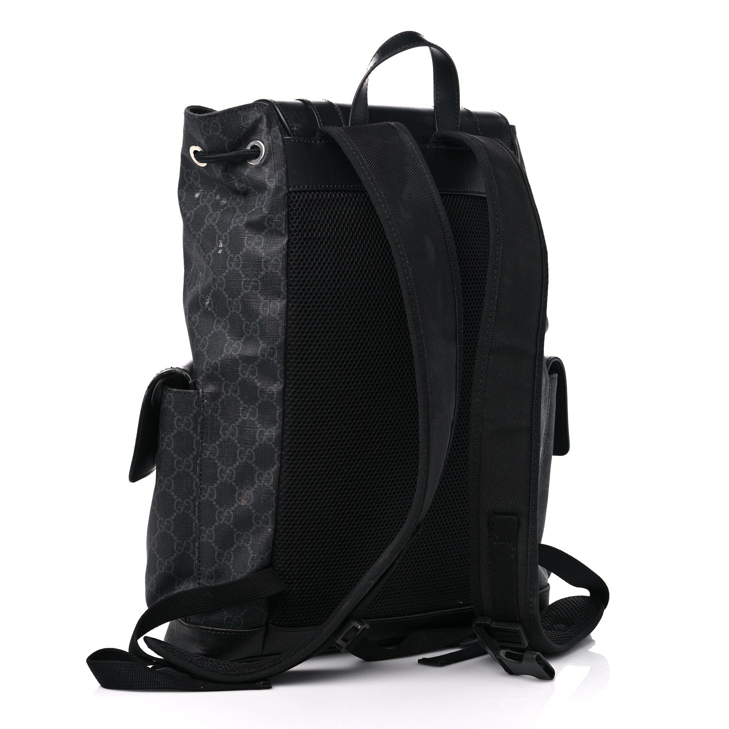 Gucci Soft GG Supreme Monogram Calfskin Web Double Buckle Backpack Black 3 of 19