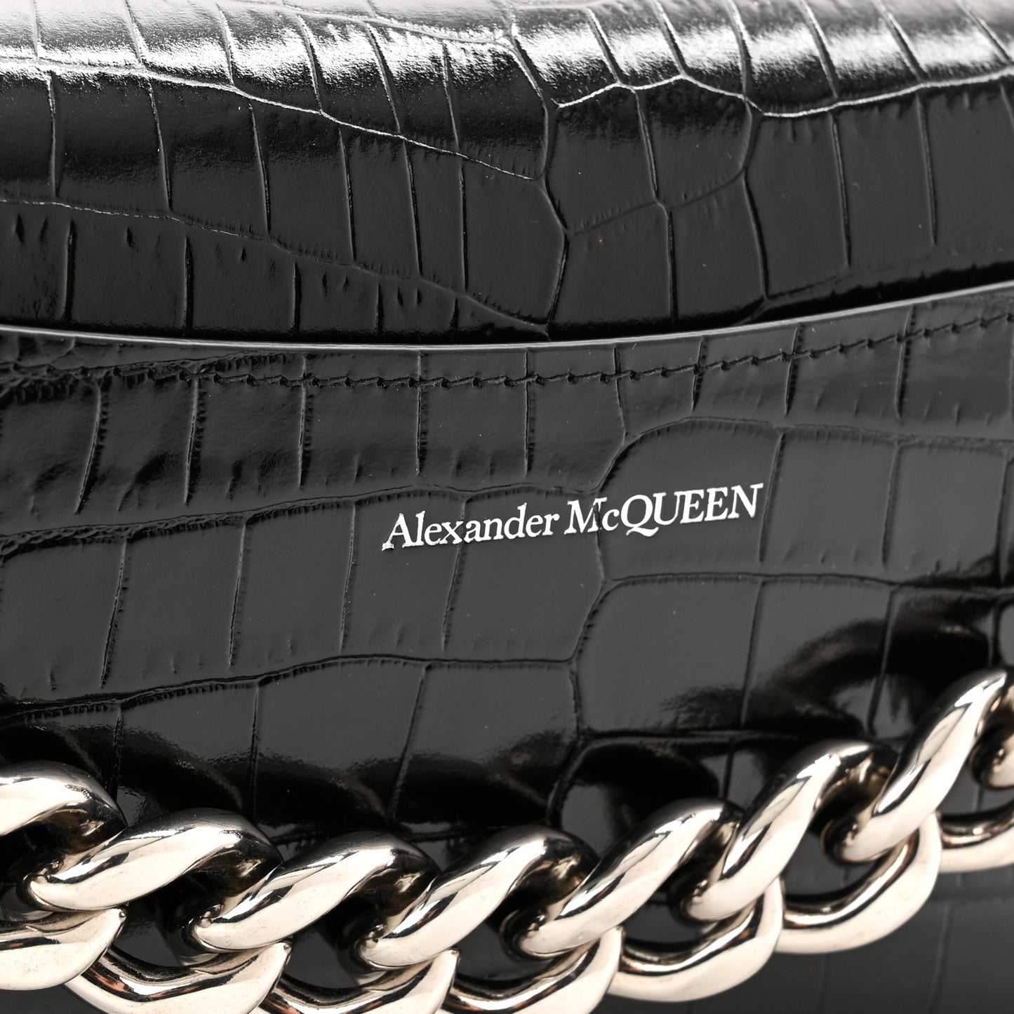 Croc Four Ring Knuckle Mini Chain Clutch Black