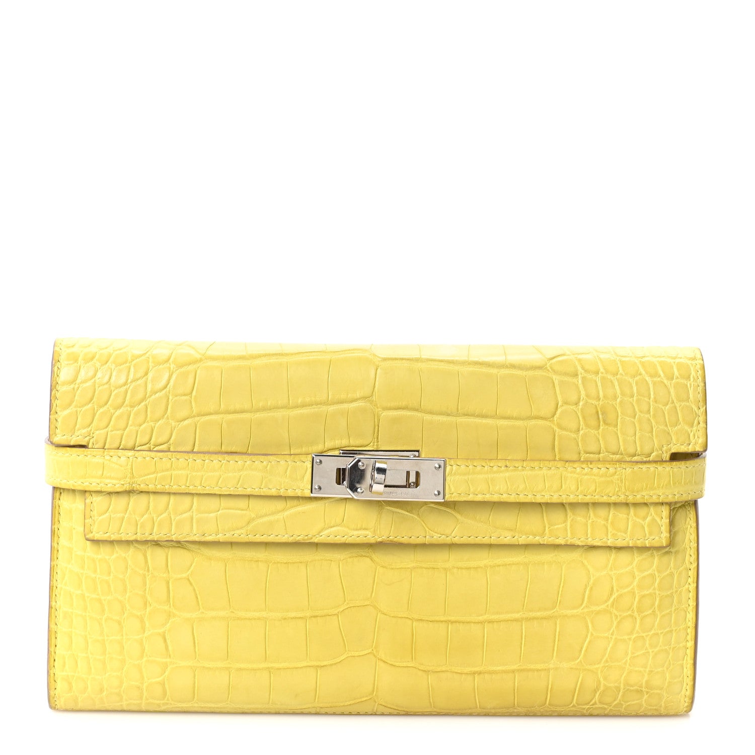 Hermes Matte Alligator Kelly Longue Wallet Mimosa 1387378