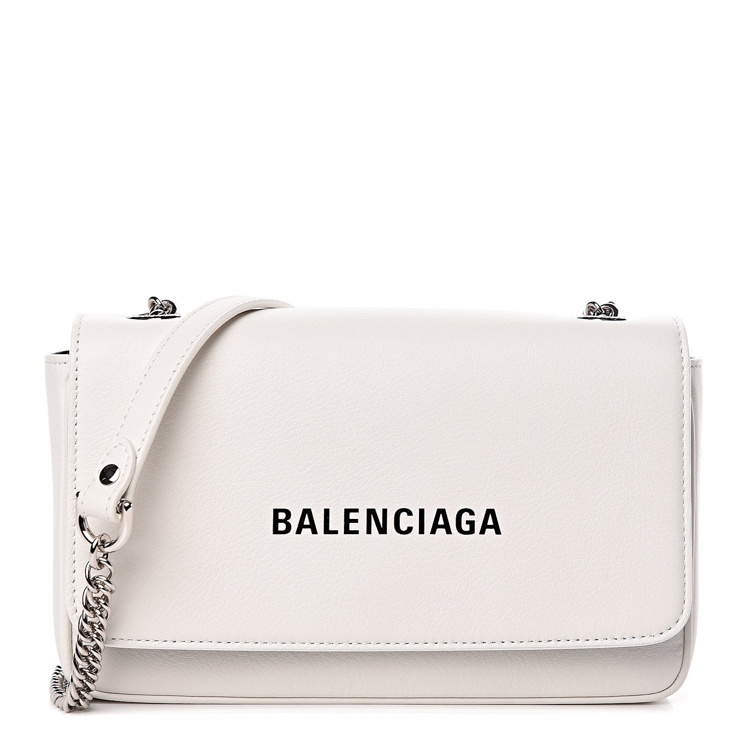 Balenciaga Pebbled Calfskin Logo Everyday Flap Chain Wallet