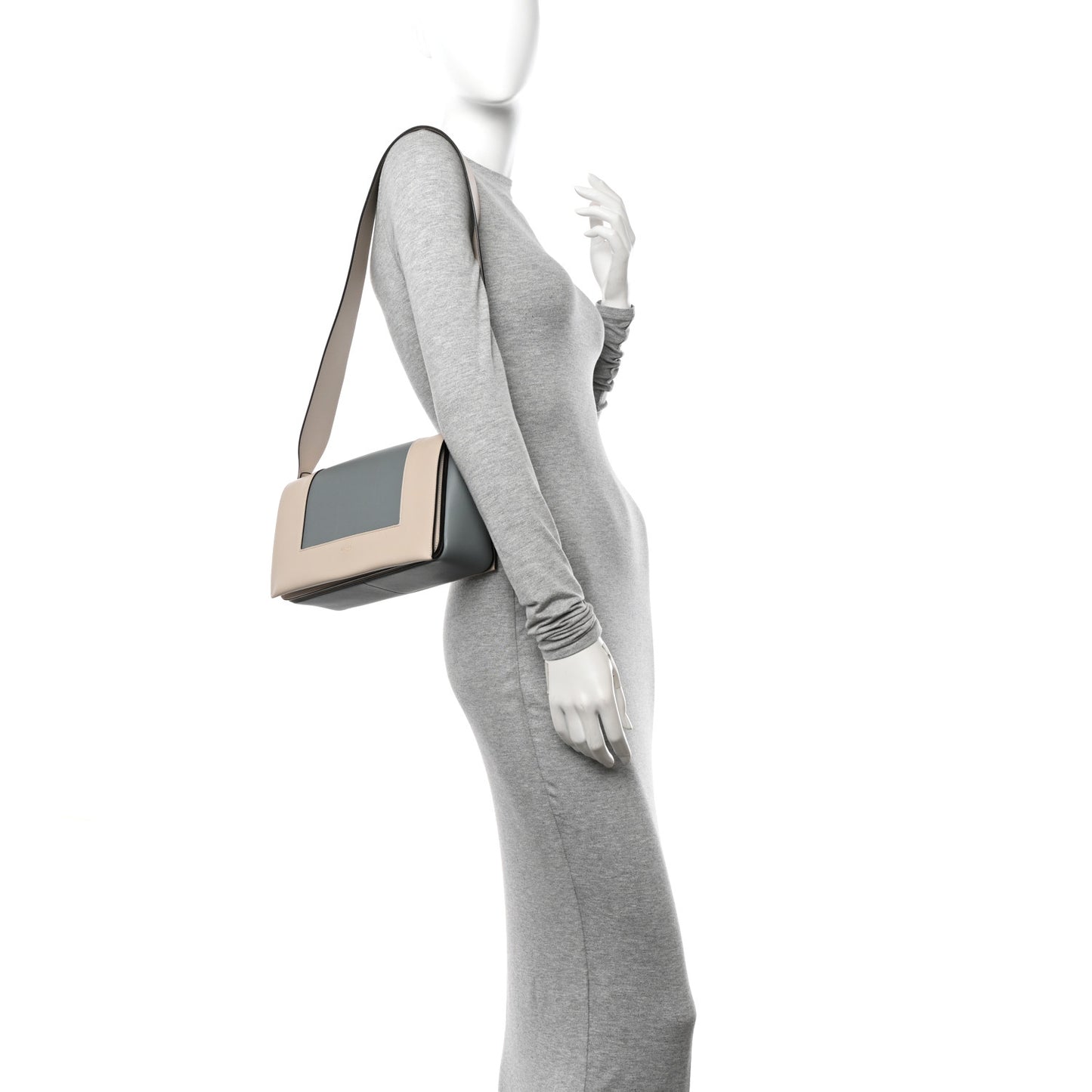 Shiny Smooth Calfskin Medium Frame Shoulder Bag Grege Storm