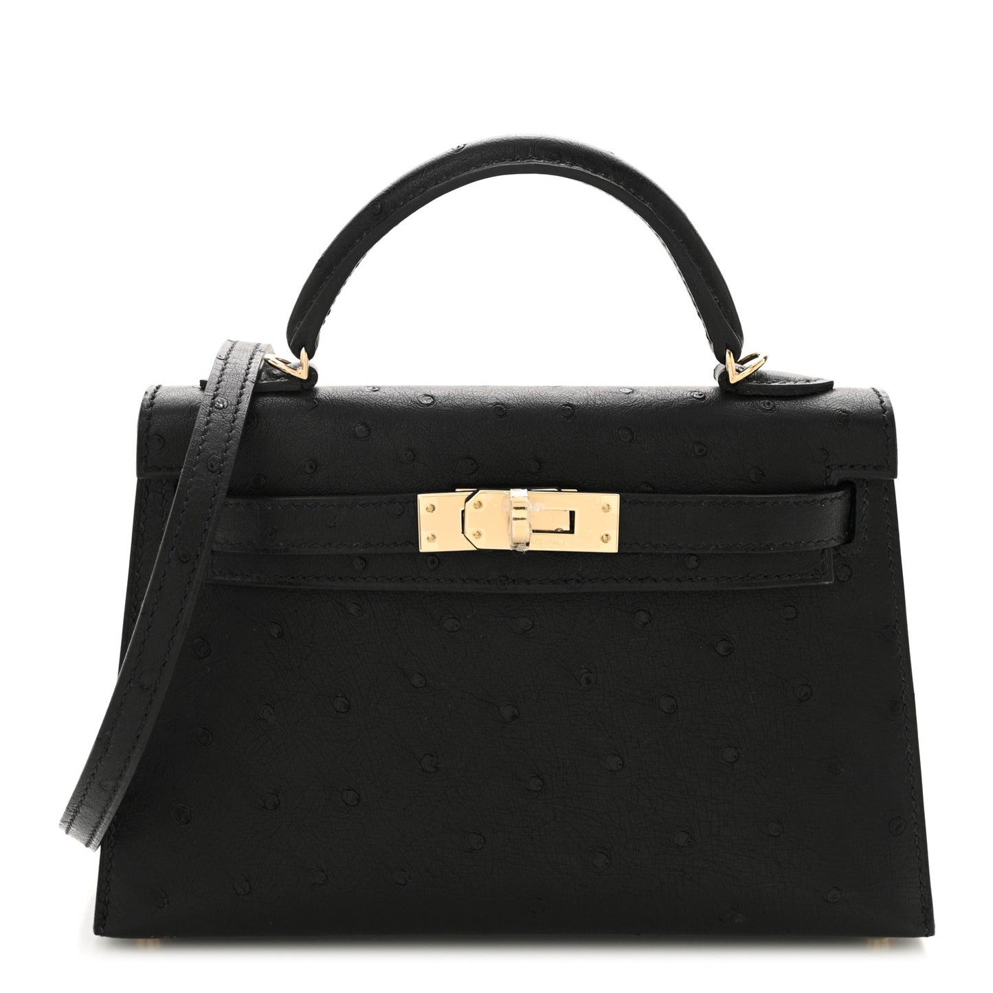 Ostrich Kelly Sellier Mini 20 Black