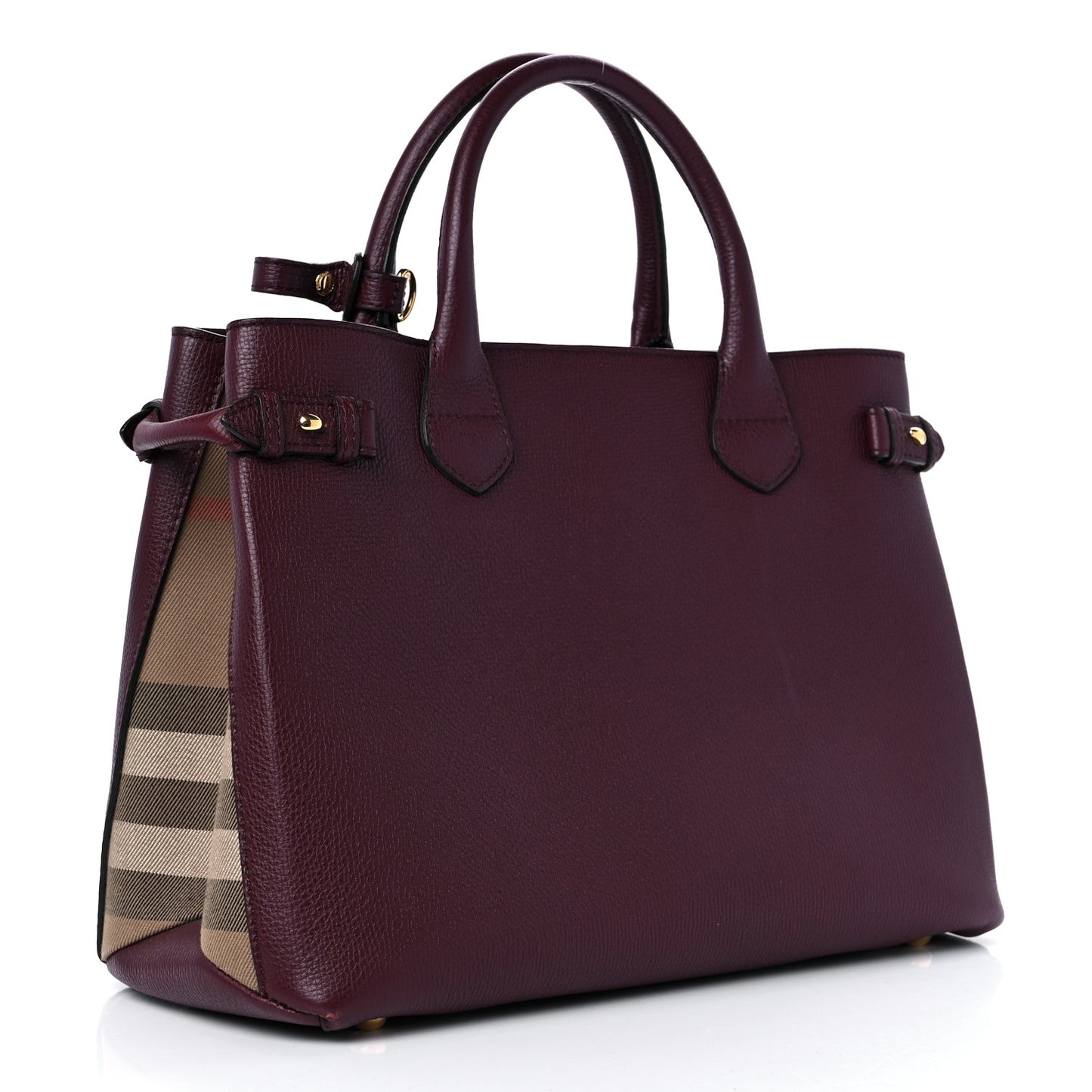 Grainy Calfskin House Check Medium Banner Tote Mahogany Red
