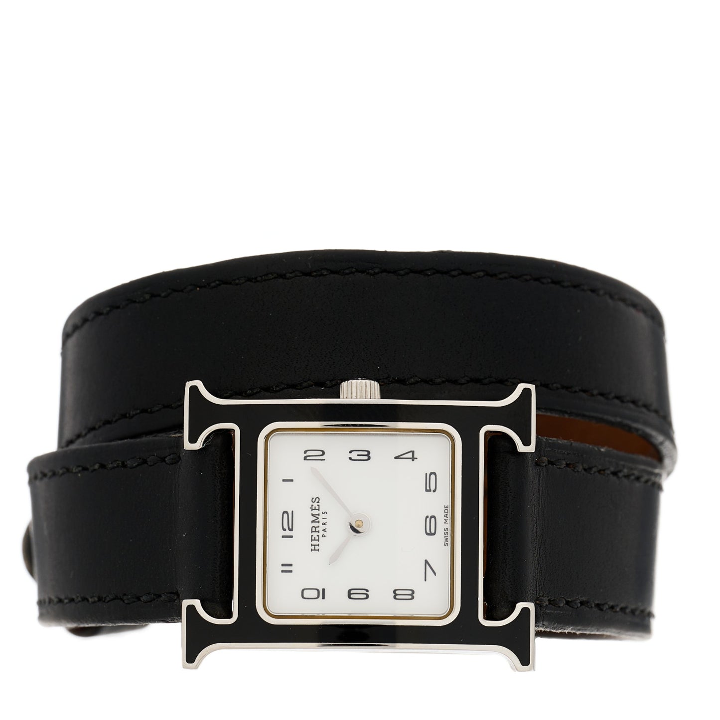 Stainless Steel Barenia Lacquer 21mm Heure H Hour Double Tour Quartz Watch Noir