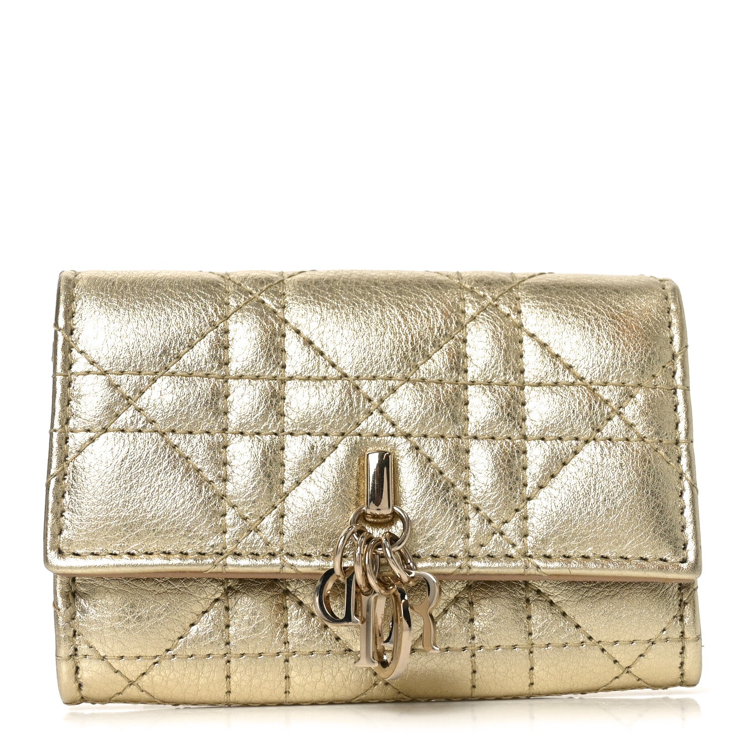 Christian Dior Metallic Lambskin Cannage My Dior Glycine Wallet