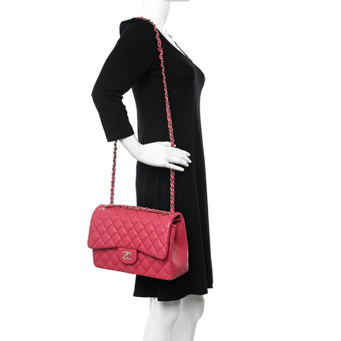 Caviar Quilted Jumbo Double Flap Dark Pink