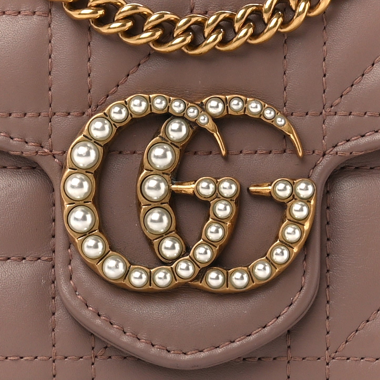 Calfskin Matelasse Mini Pearly GG Marmont Chain Wallet Porcelain Rose