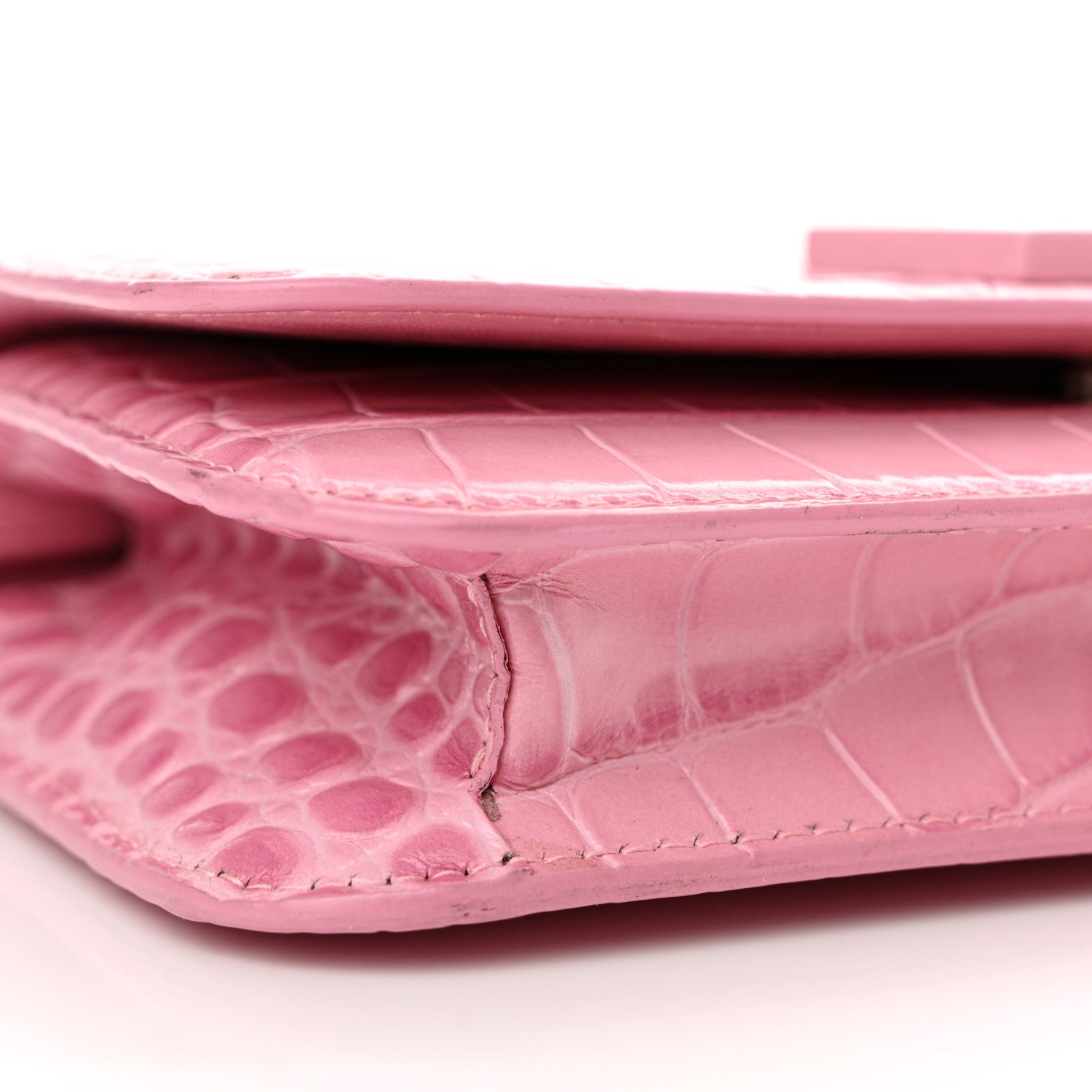 Balenciaga Patent Crocodile Embossed B Wallet On Chain Pink 8 of 18