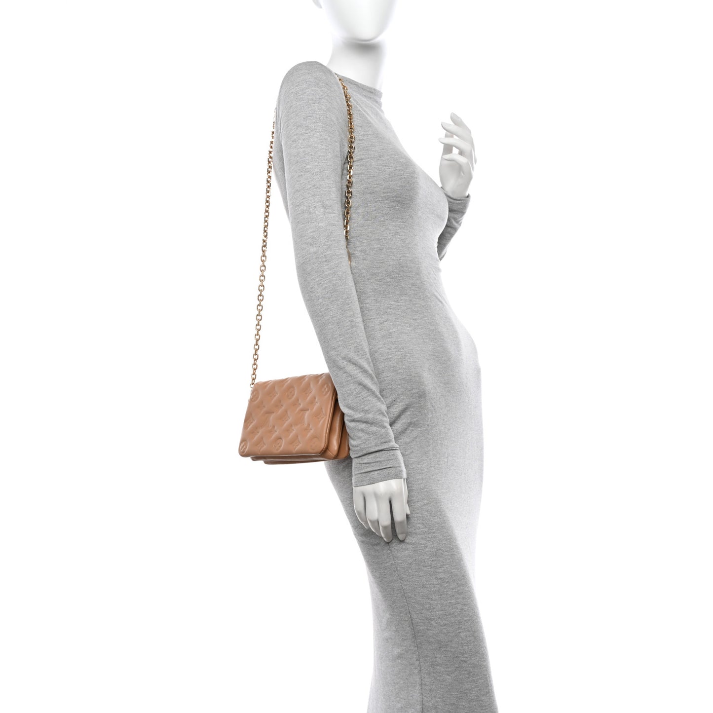 Lambskin Embossed Monogram Pochette Coussin Camel