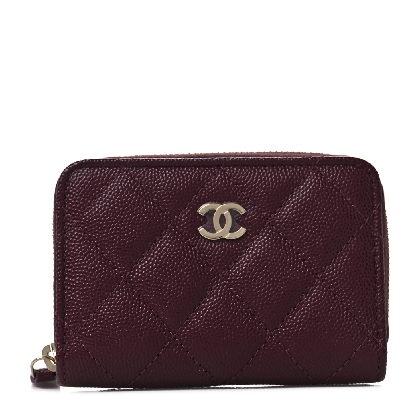 Caviar Quilted Zip Around Coin Purse Burgundy
