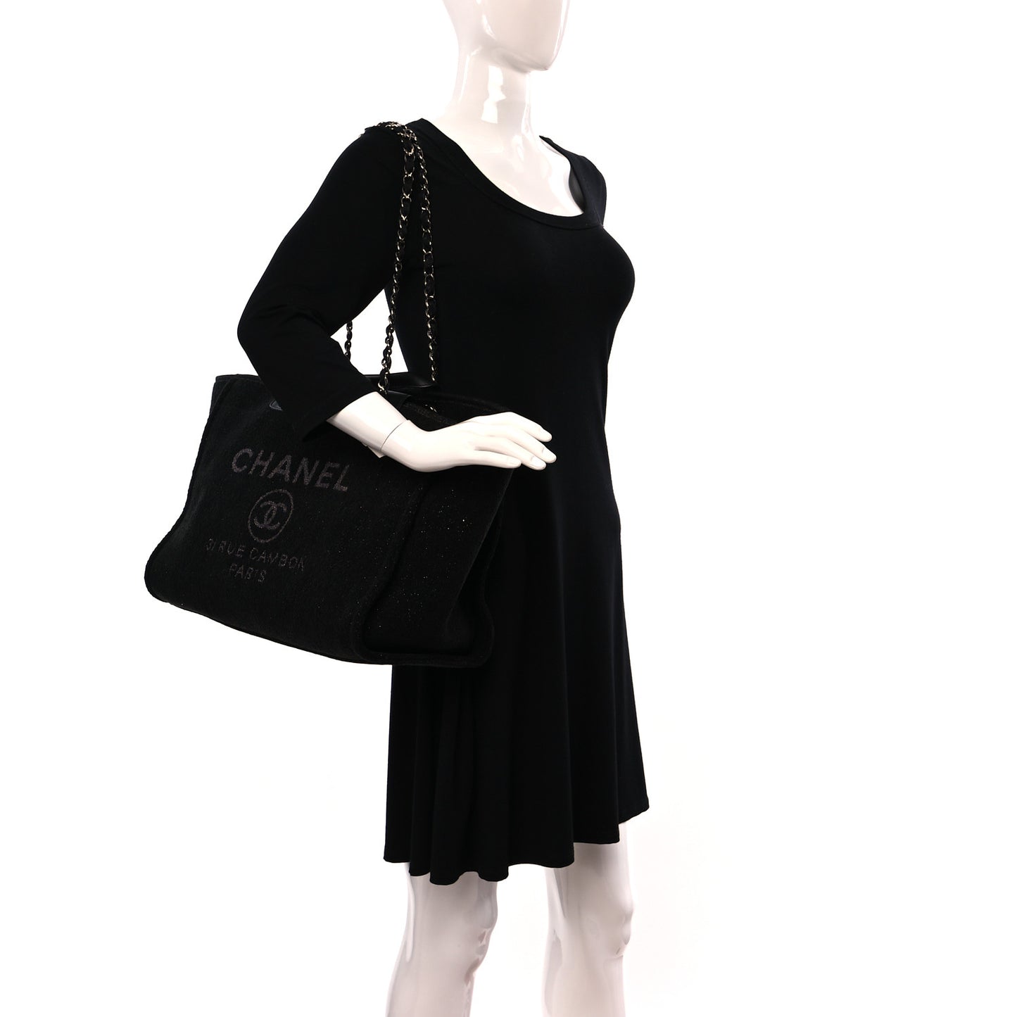 Lurex Boucle Medium Deauville Tote Black