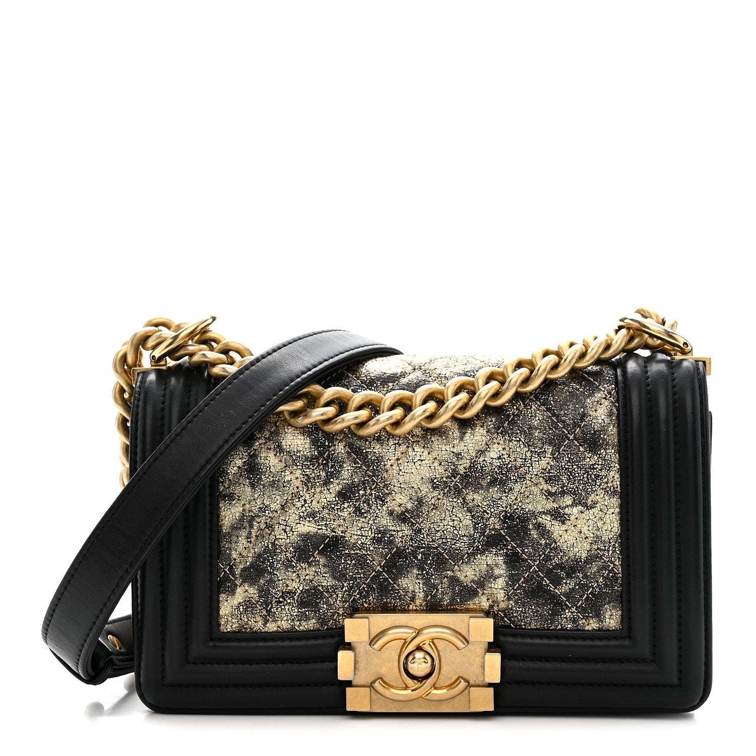 Chanel Metallic Crumpled Goatskin Small Boy Flap Black Gold