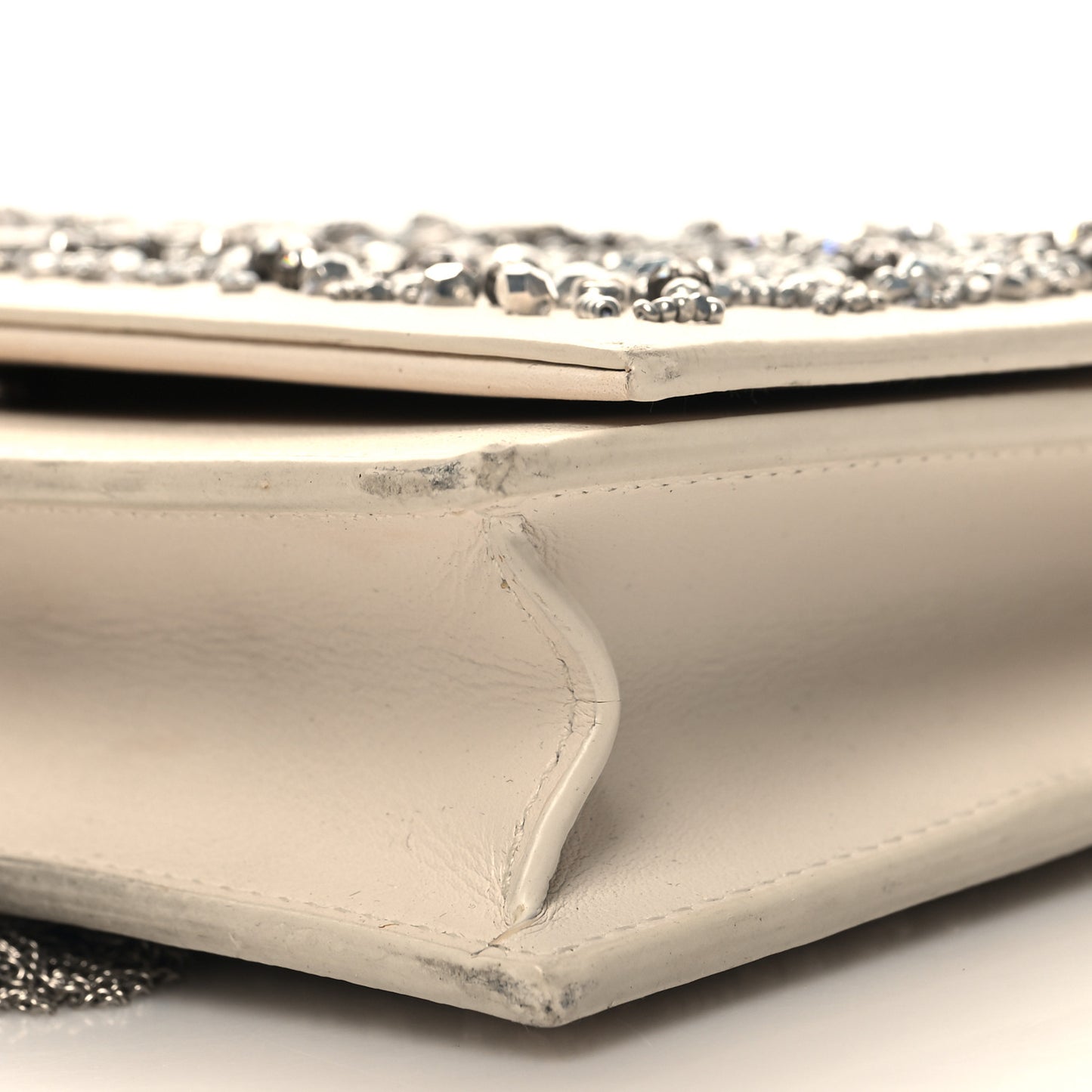 Calfskin Bead Embellished Kate Monogram Tassel Chain Wallet White