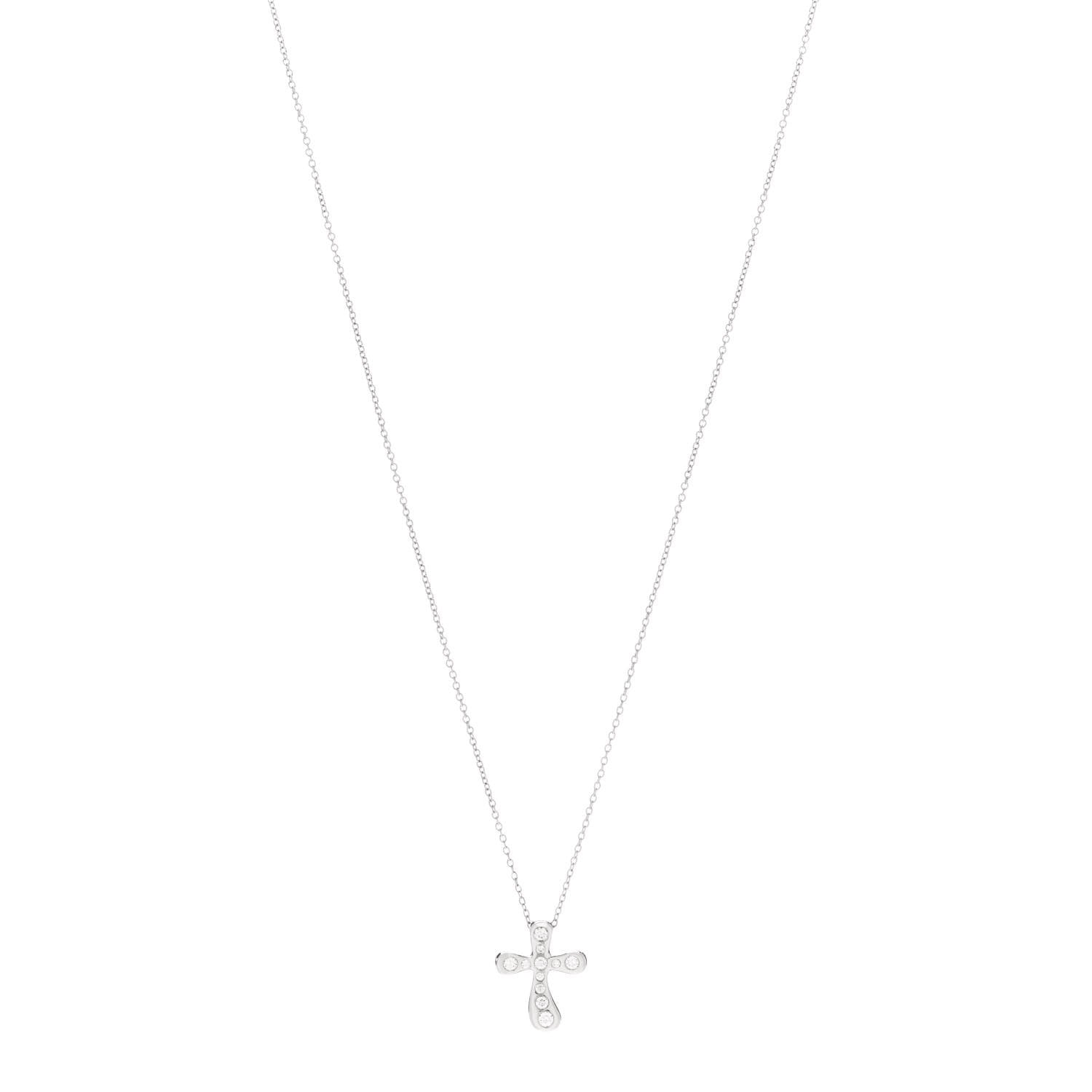 Tiffany Platinum Diamond 16mm Elsa Peretti Cross Pendant Necklace 1 of 5