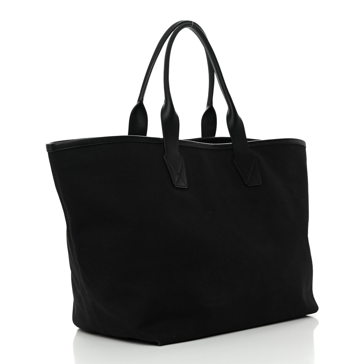 Cotton Canvas Calfskin Cities Paris Jumbo Large Tote Bag Black White