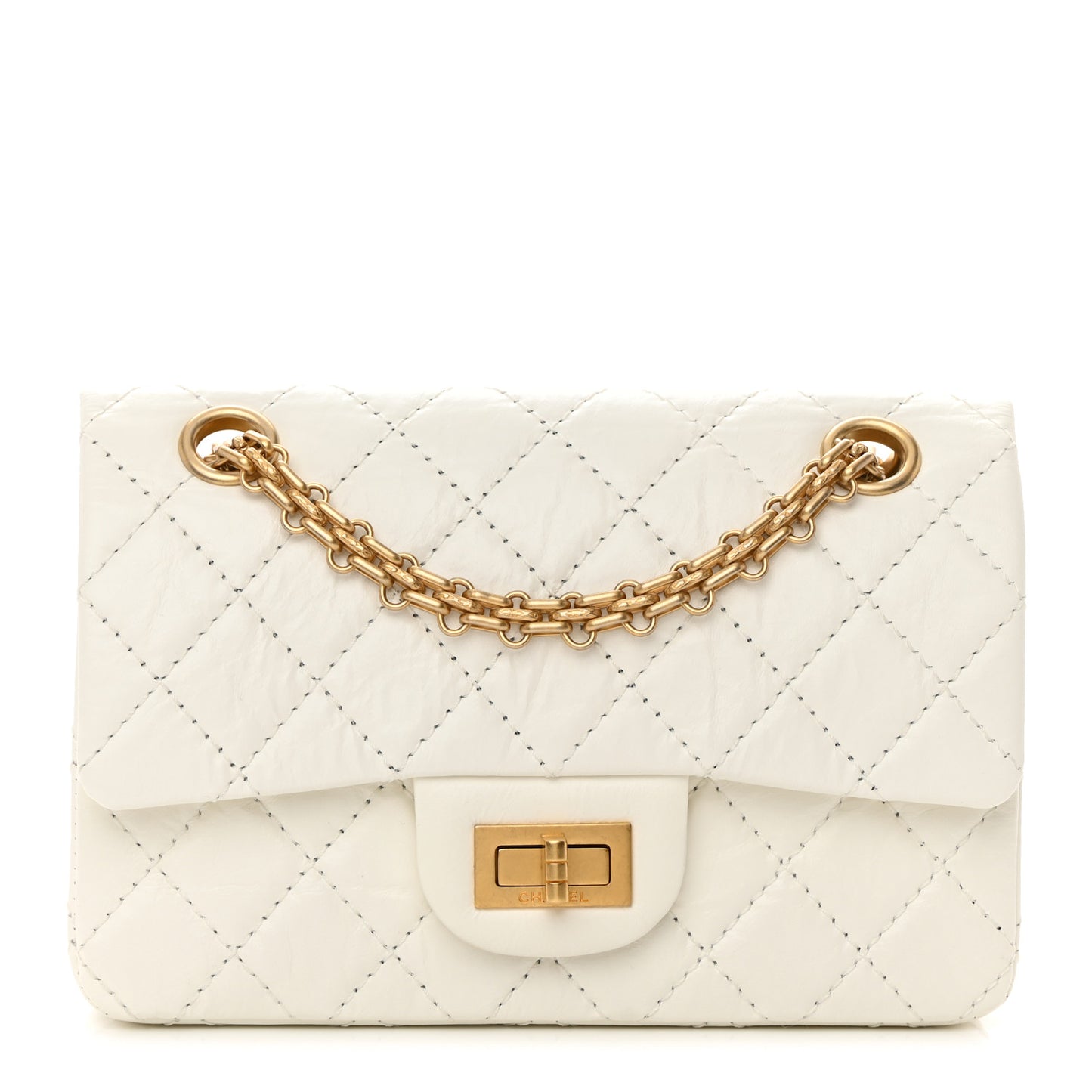 Aged Calfskin Quilted 2.55 Reissue Mini Flap White