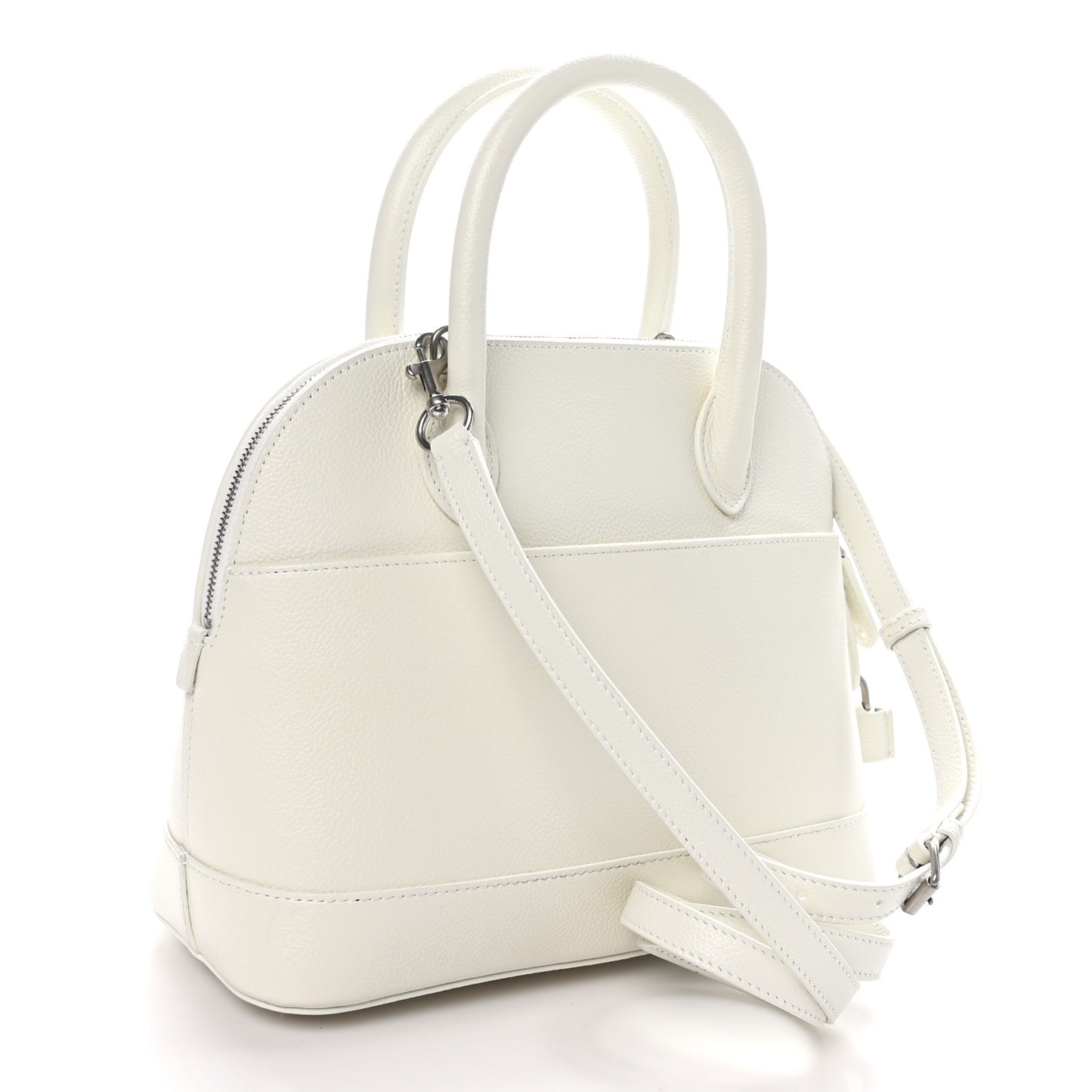 Signature Grained Calfskin Logo S Ville Top Handle Bag White Black