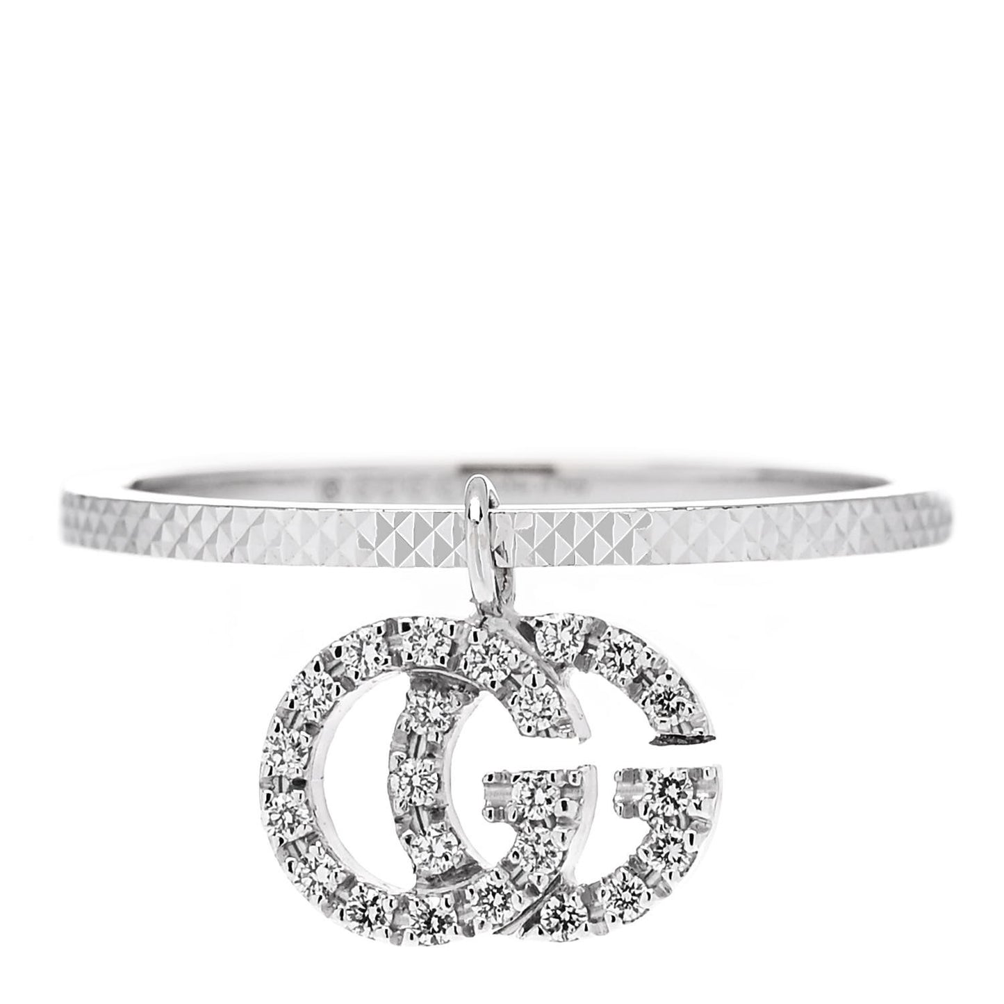 18K White Gold Diamond Running G Charm Ring 49 5