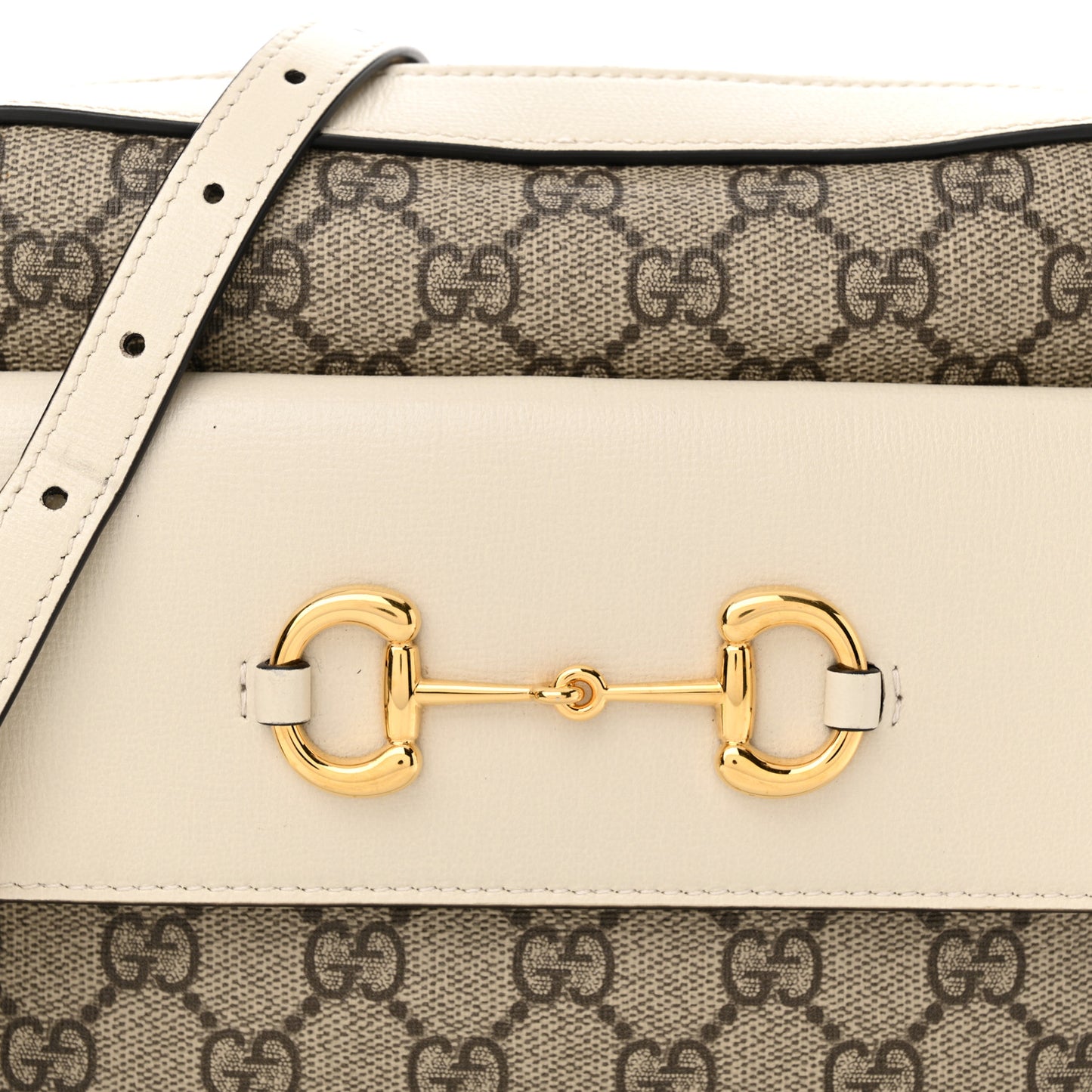 GG Supreme Monogram Small Horsebit 1955 Shoulder Bag Beige Mystic White