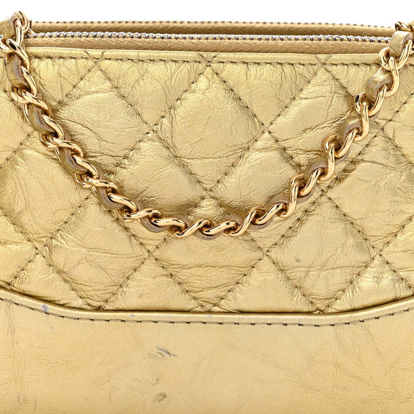 Metallic Aged Calfskin Quilted Small Gabrielle Clutch With Chain Gold