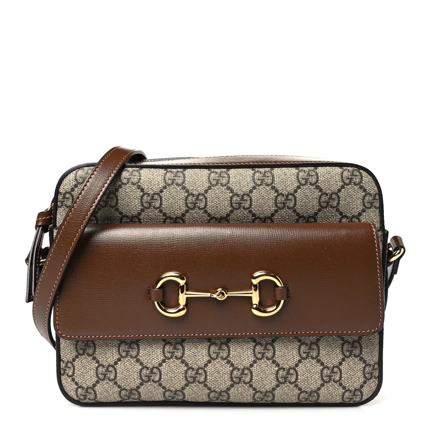 GG Supreme Monogram Small Horsebit 1955 Shoulder Bag Beige Brown Sugar