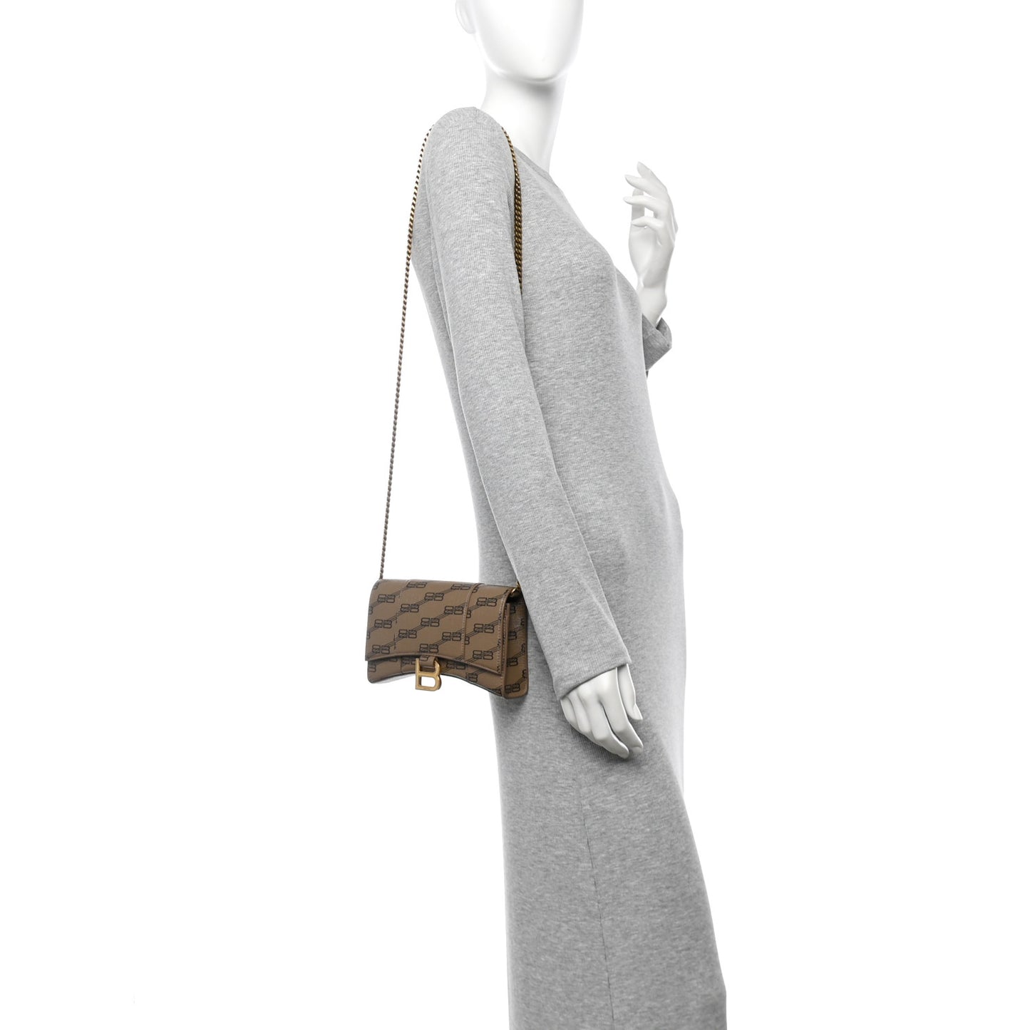 Coated Canvas BB Monogram Hourglass Chain Bag Beige Brown