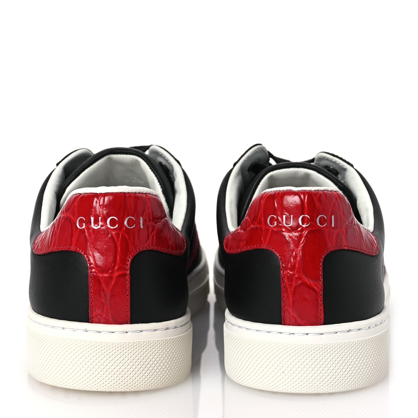 Calfskin Crocodile Web Mens Ace Sneakers 37.5 Black Red