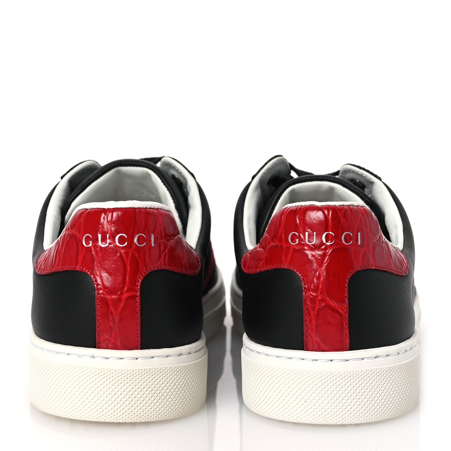 Gucci Calfskin Crocodile Web Mens Ace Sneakers 37.5 Black Red 6 of 11