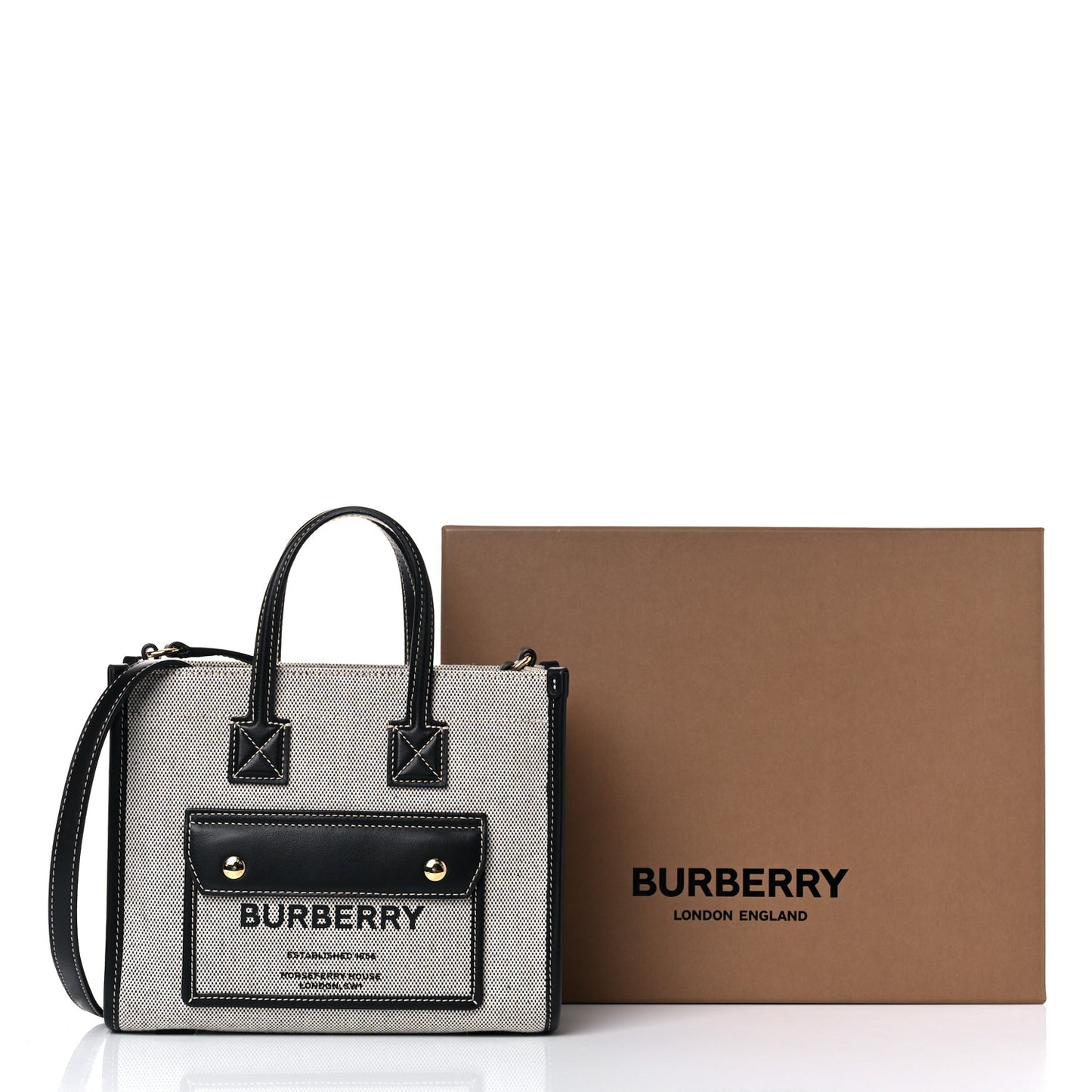 Canvas Smooth Calfskin Mini Two Tone Freya Tote Black