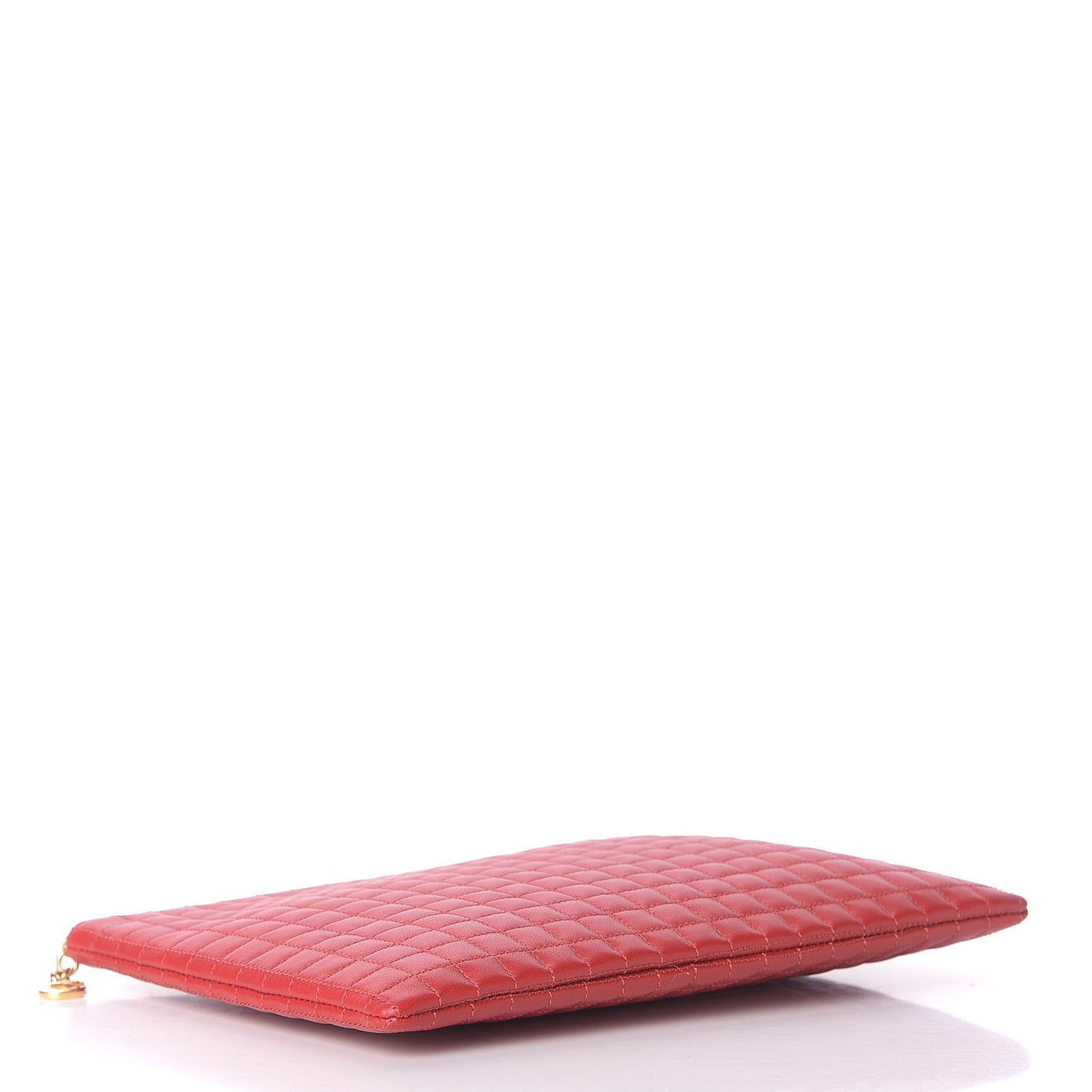 Calfskin Quilted C Charm Pouch Red