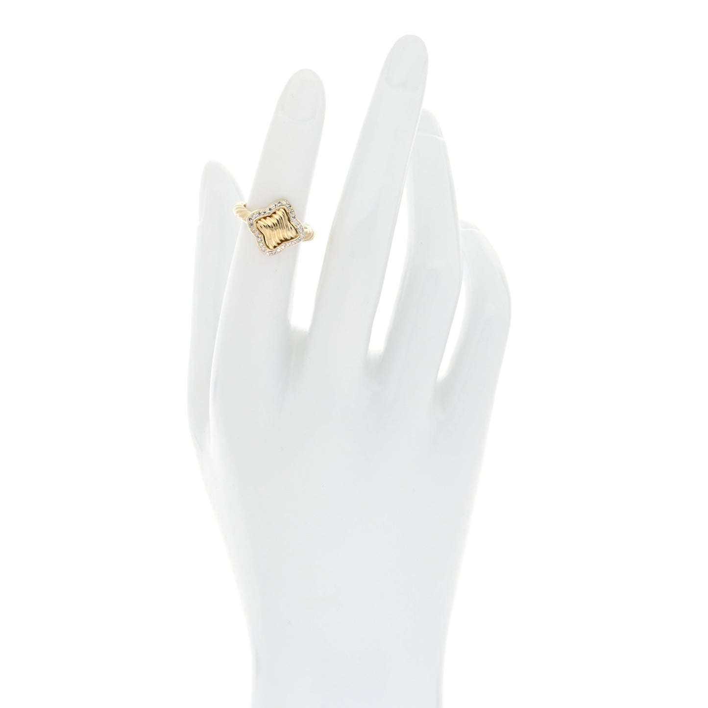 18K Yellow Gold Diamond 14mm Quatrefoil Cable Ring 47 4.25