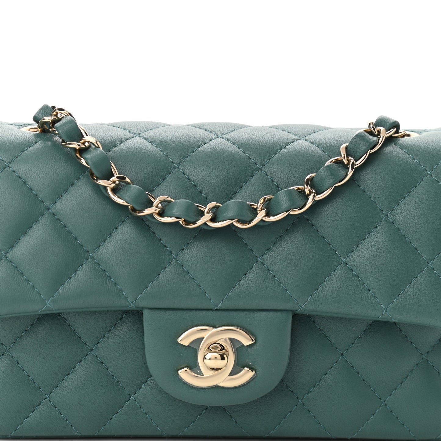 Lambskin Quilted Mini Rectangular Flap Green