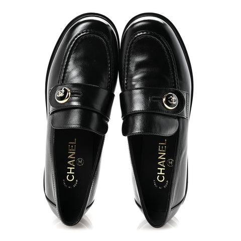 Shiny Calfskin CC Mocassin Loafers 38.5 Black