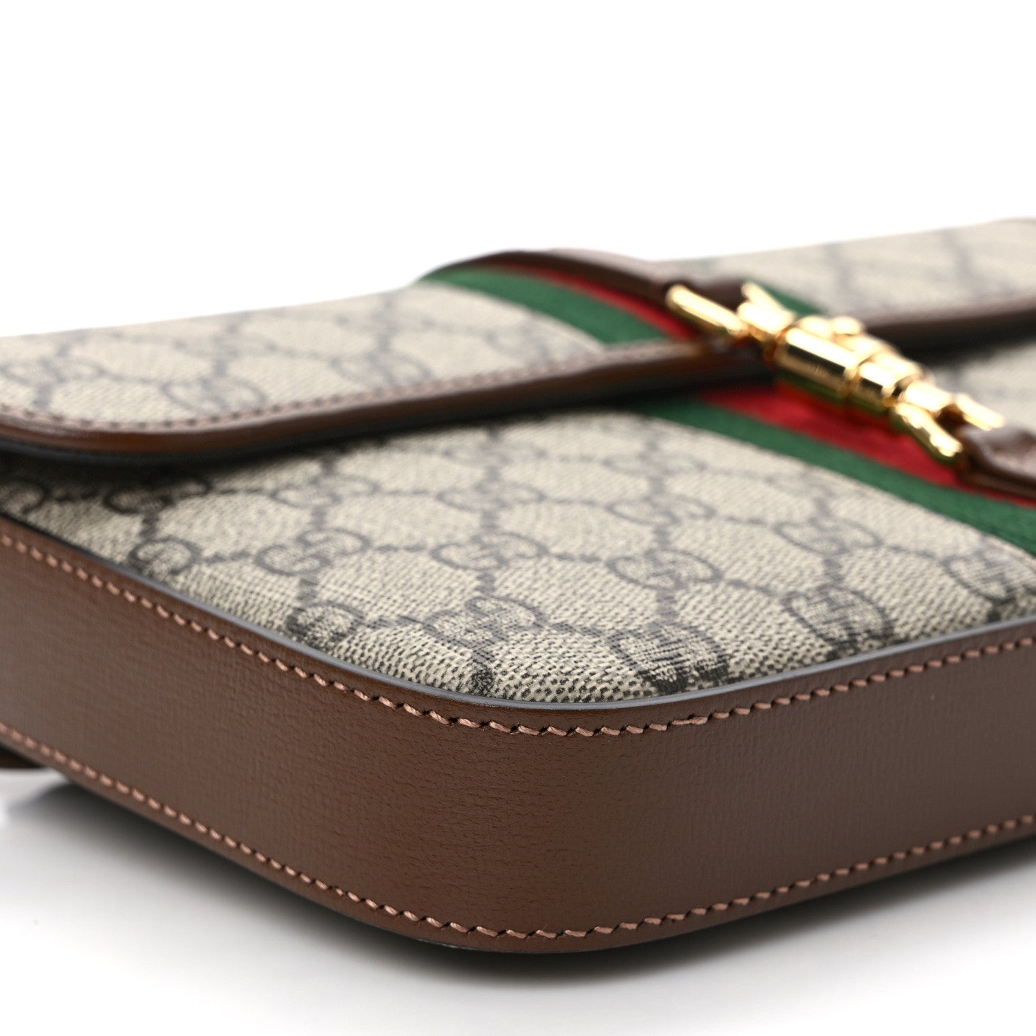 Gucci GG Supreme Monogram Azalea Calfskin Web Jackie 1961 Belt Bag 90 36 Beige Ebony Brown Sugar 7 of 8