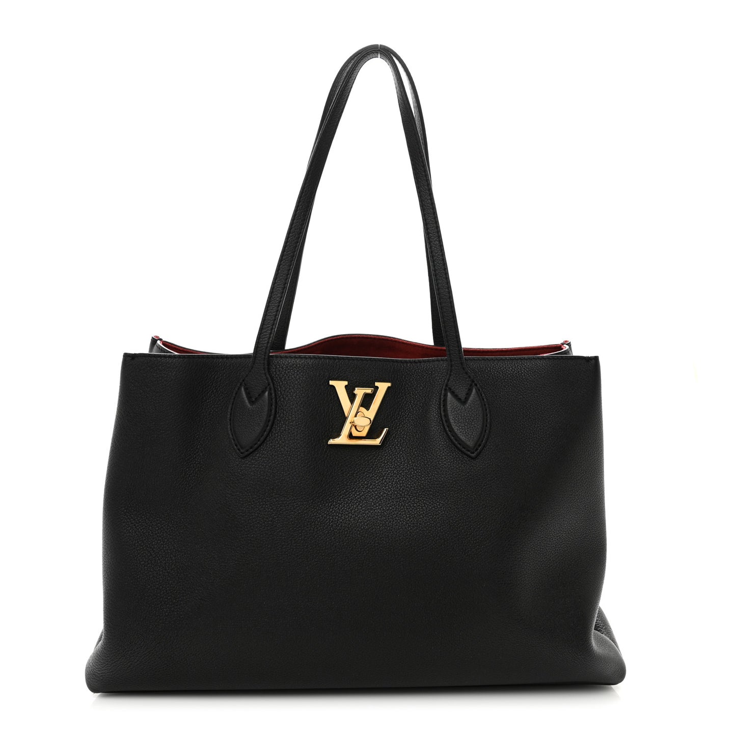 Grained Calfskin Lockme Shopper Black