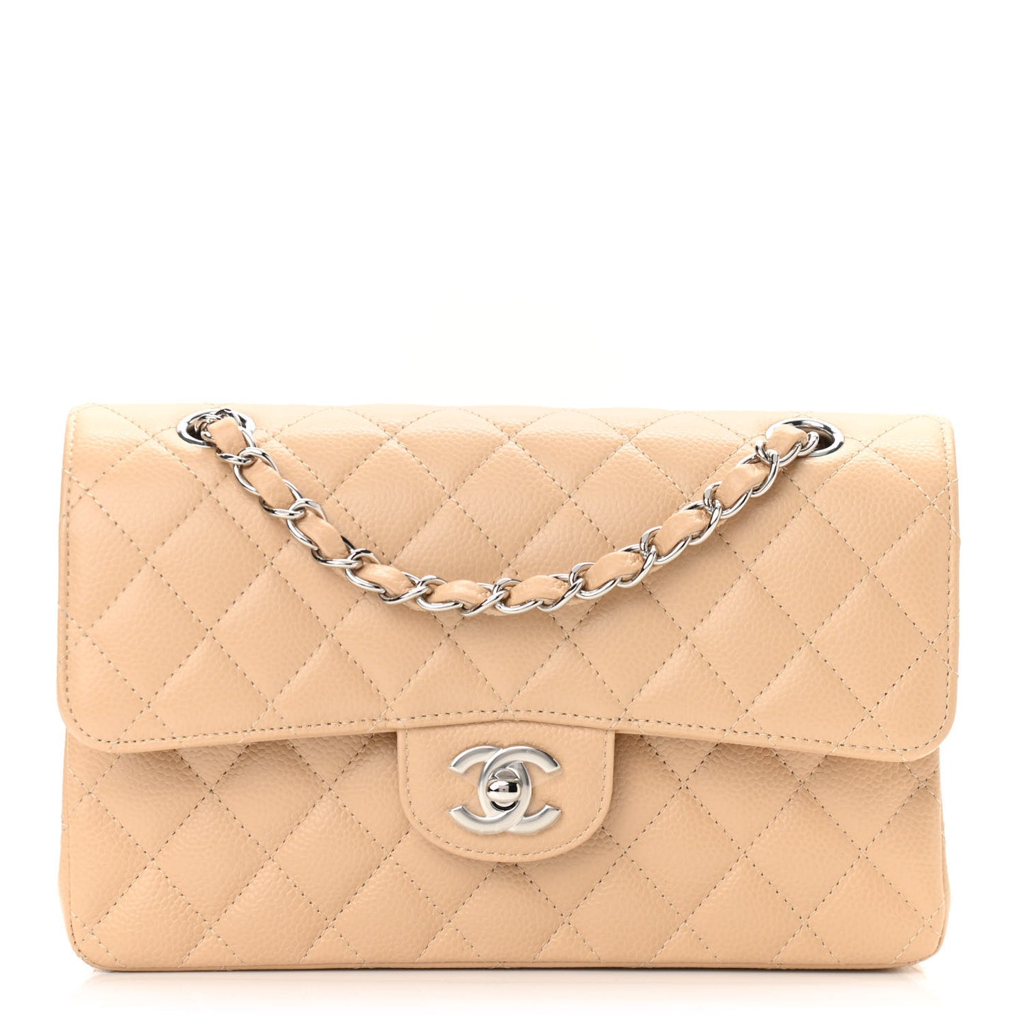 Caviar Quilted Small Double Flap Beige