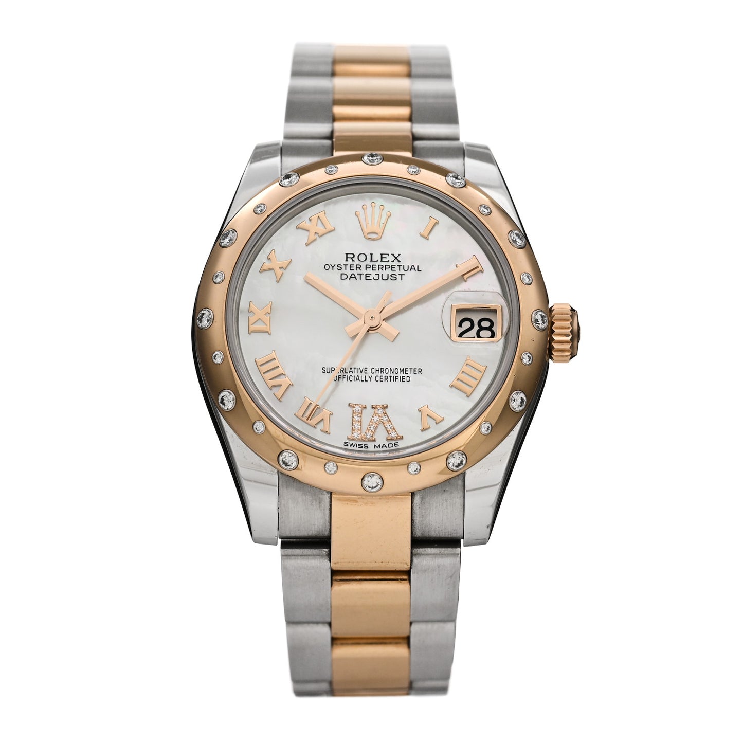 Stainless Steel 18K Everose Gold Diamond Mother of Pearl 31mm Oyster Perpetual Datejust Watch Roman 178341