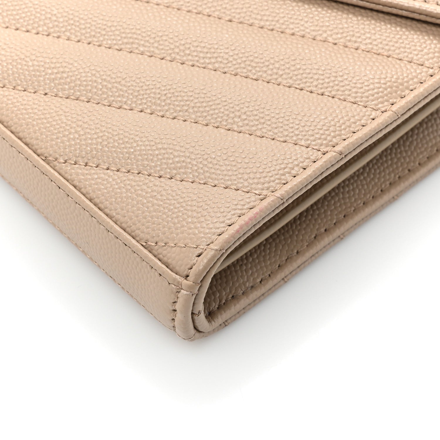 Saint Laurent Grain De Poudre Matelasse Chevron Monogram Chain Wallet Dark Beige 11 of 12