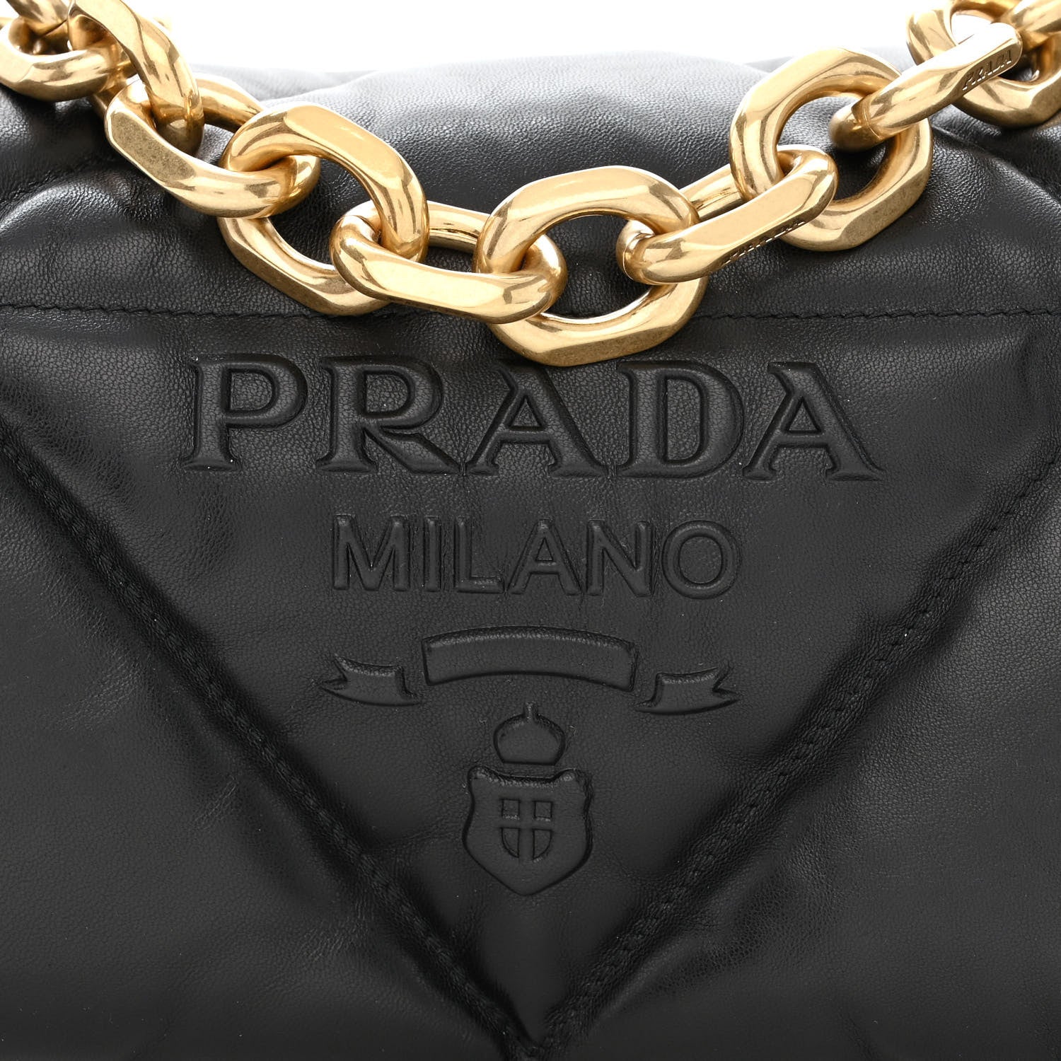 Prada Nappa Soft Padded Logo Embossed Triangle Quilted Small Shoulder Bag Black 8 of 10