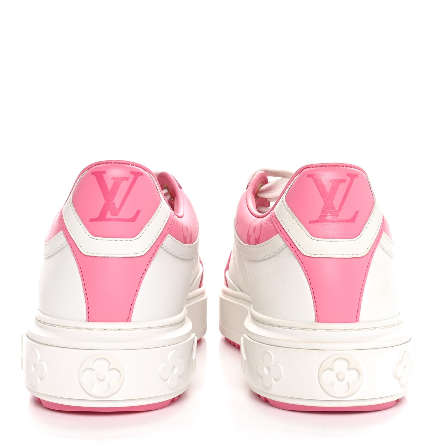 Lambskin Embossed Monogram Time Out Sneakers 38 White Pink