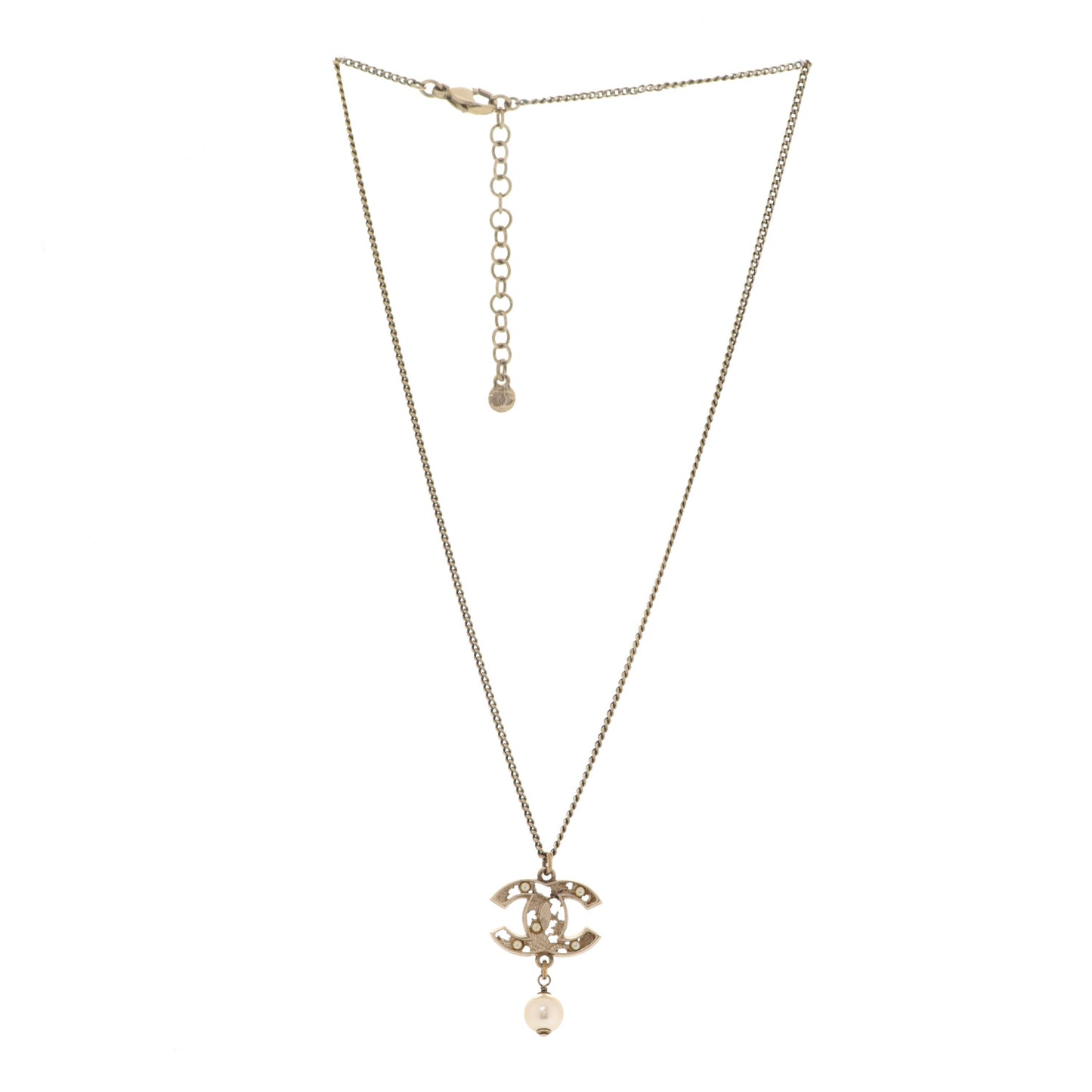 Pearl CC Drop Necklace Gold