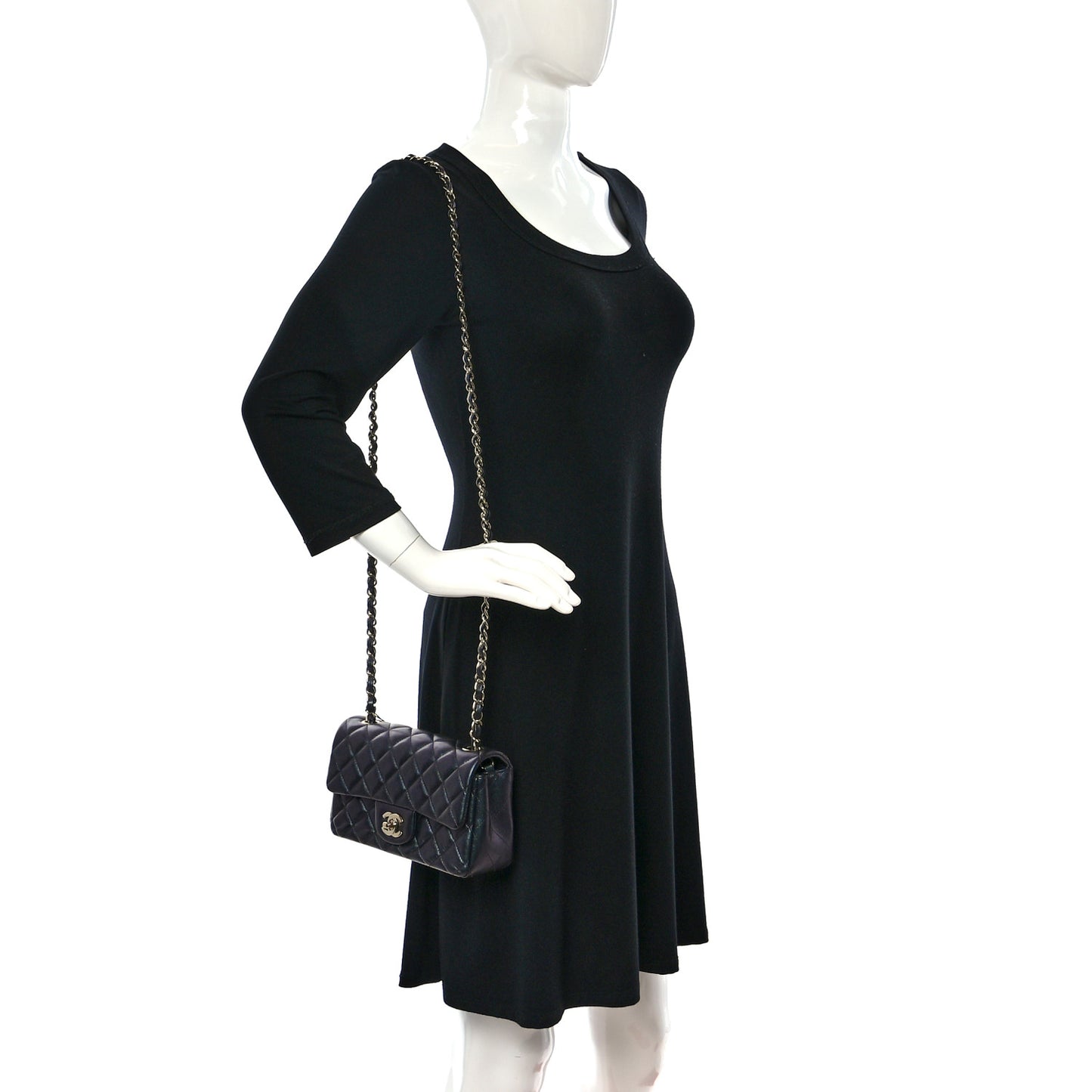 Iridescent Lambskin Quilted Mini Rectangular Flap Black