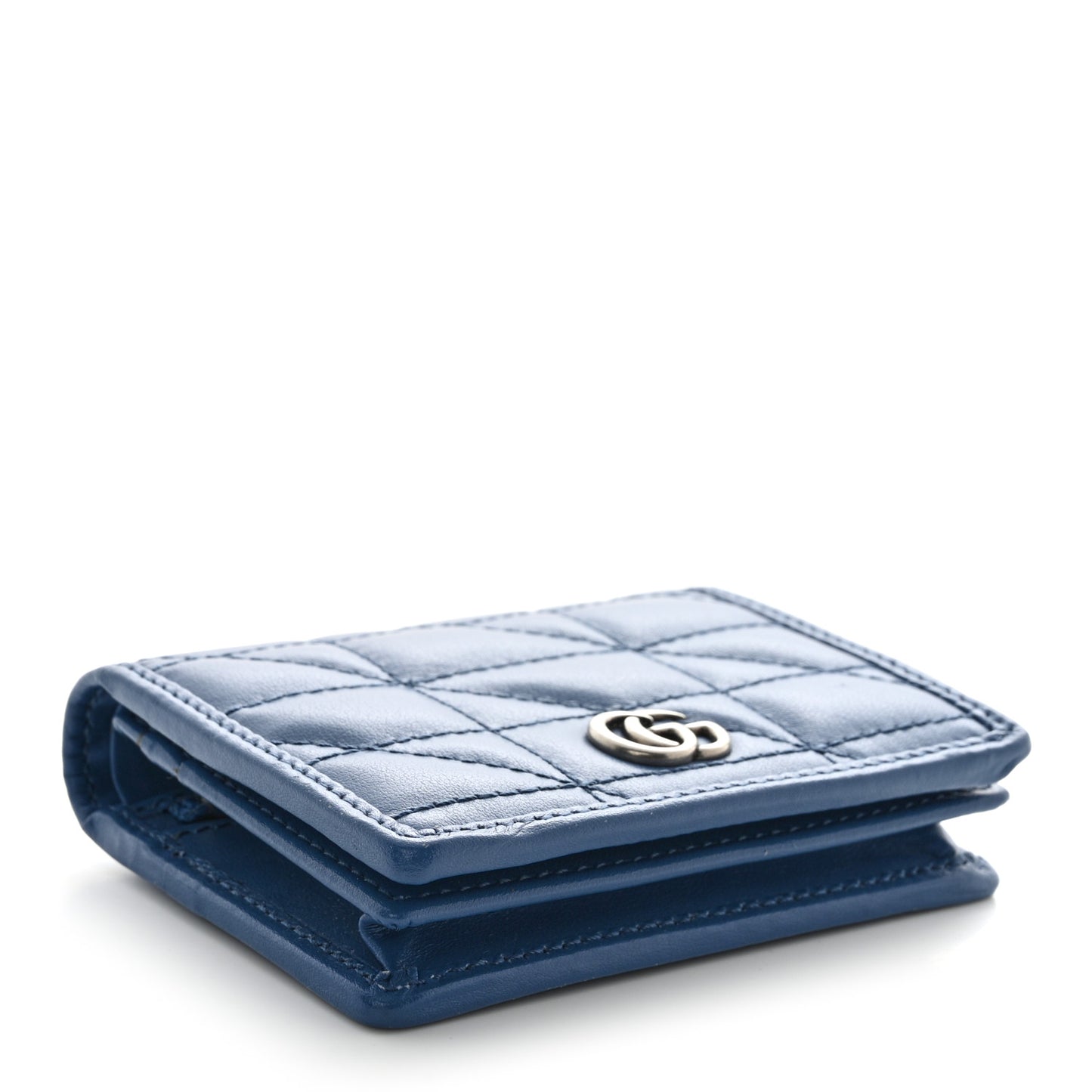 Calfskin Matelasse Aria GG Marmont Card Case Wallet Clear Blue