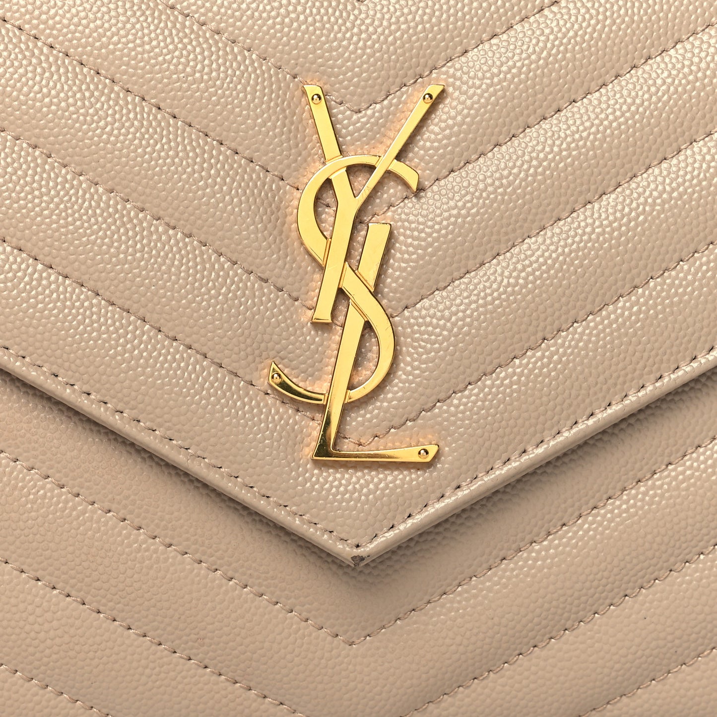 Grain De Poudre Matelasse Chevron Monogram Chain Wallet Dark Beige